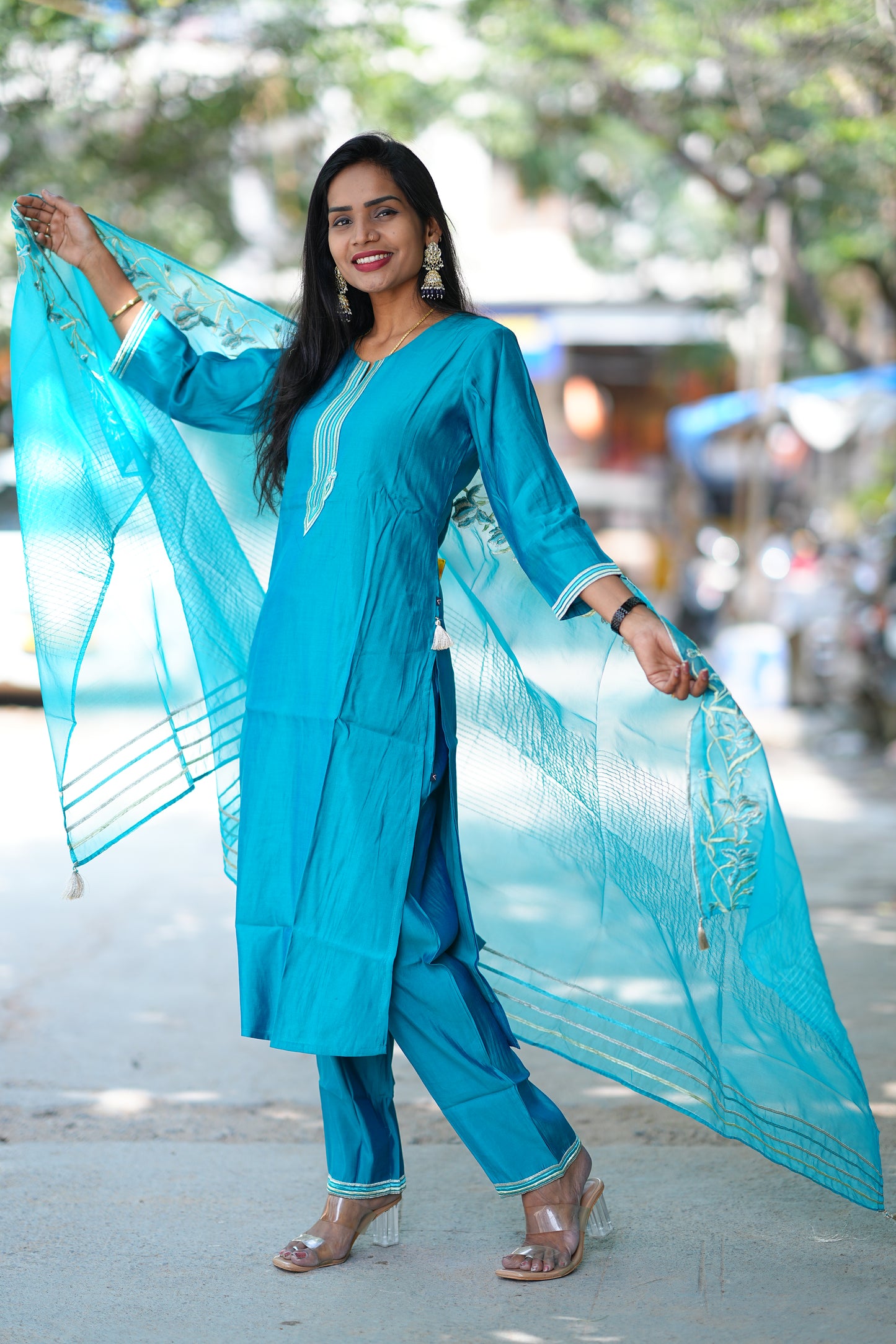 Rama Green Desginer Wear 3 Piece Set in Viscose Fabric