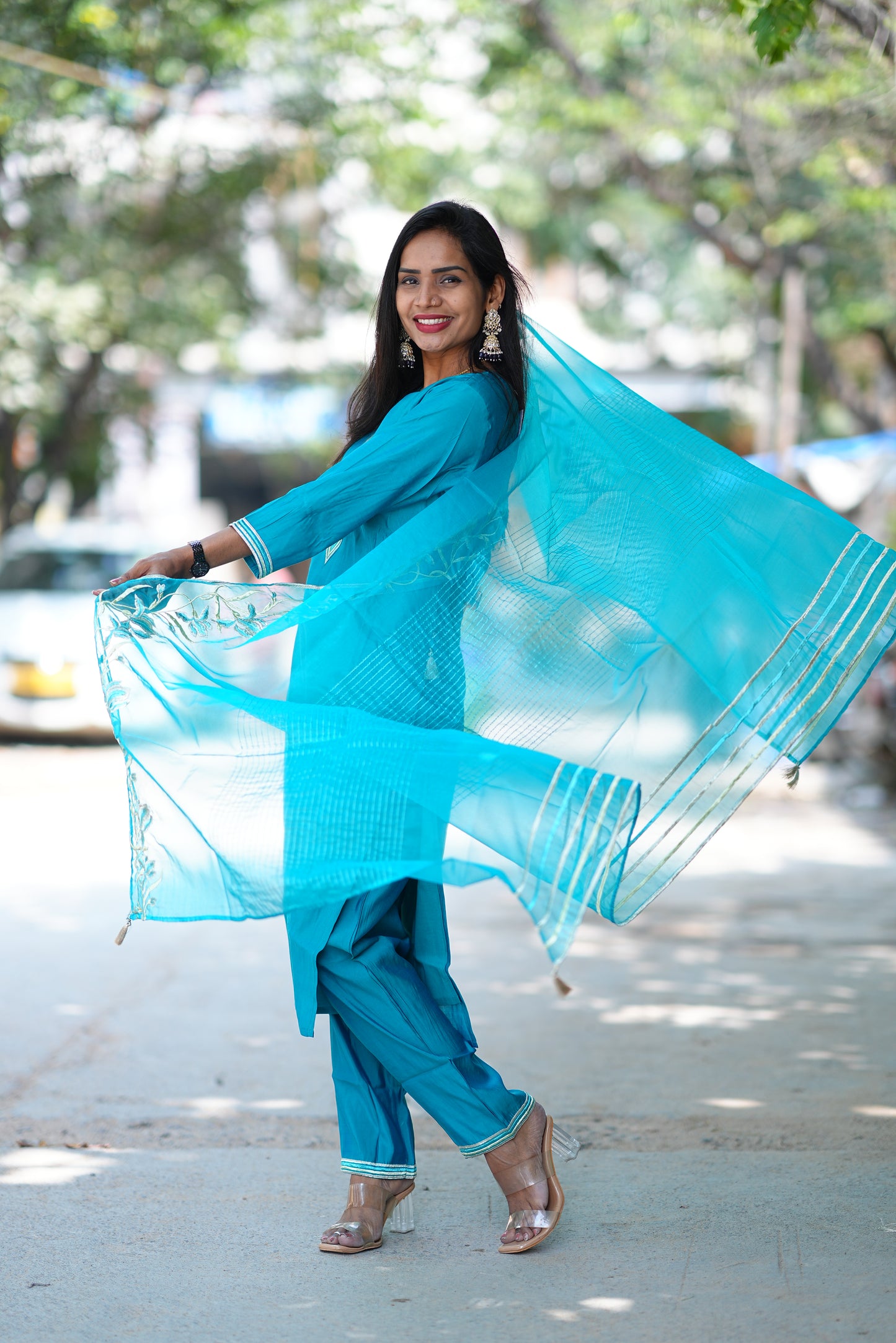 Rama Green Desginer Wear 3 Piece Set in Viscose Fabric