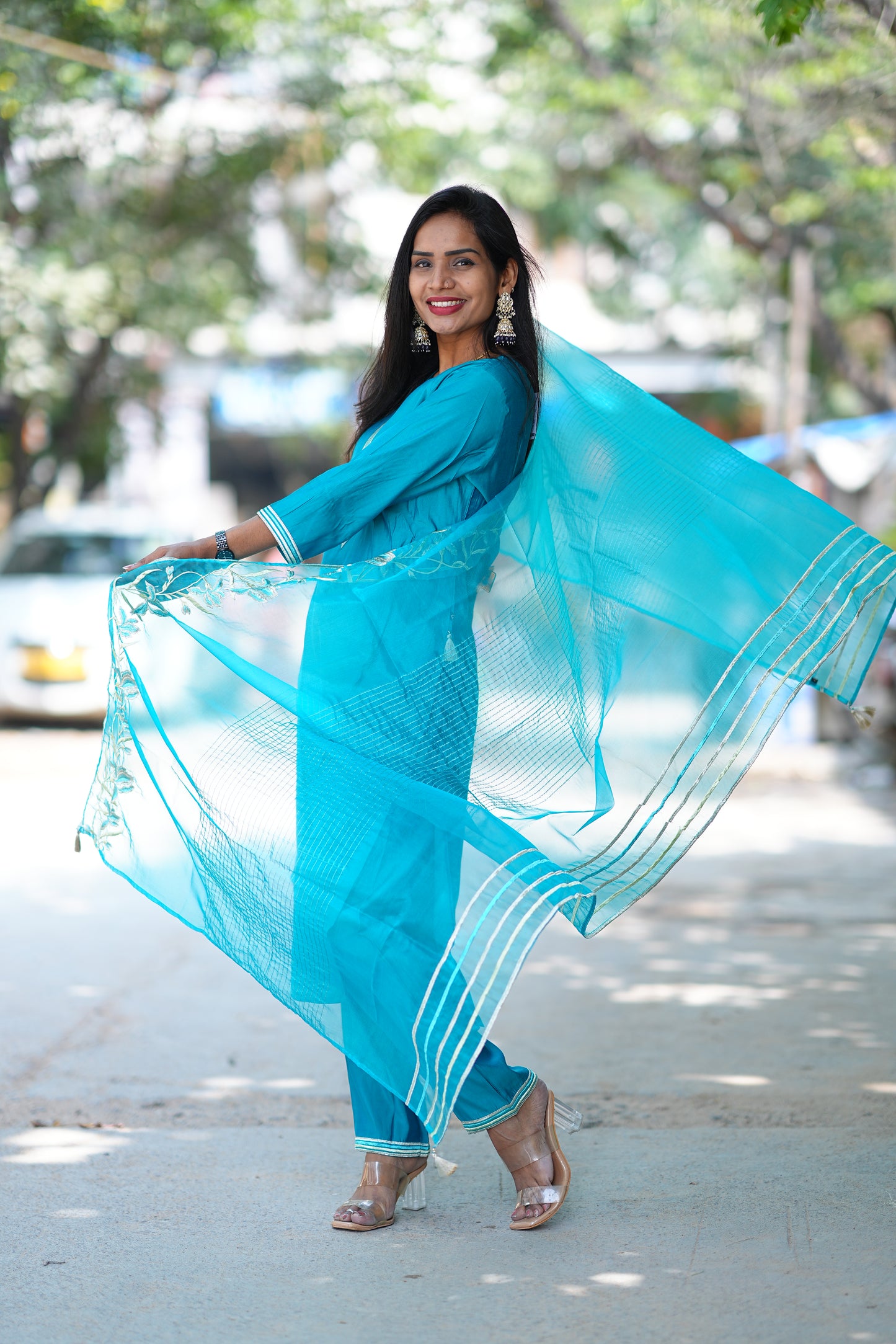 Rama Green Desginer Wear 3 Piece Set in Viscose Fabric