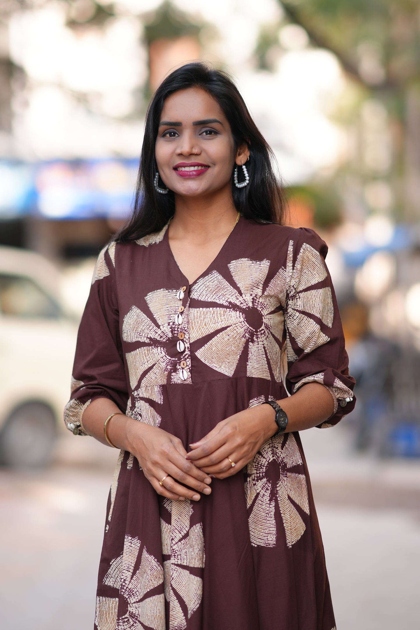 Brown Color Jaipur Cotton Daily Wear Frock