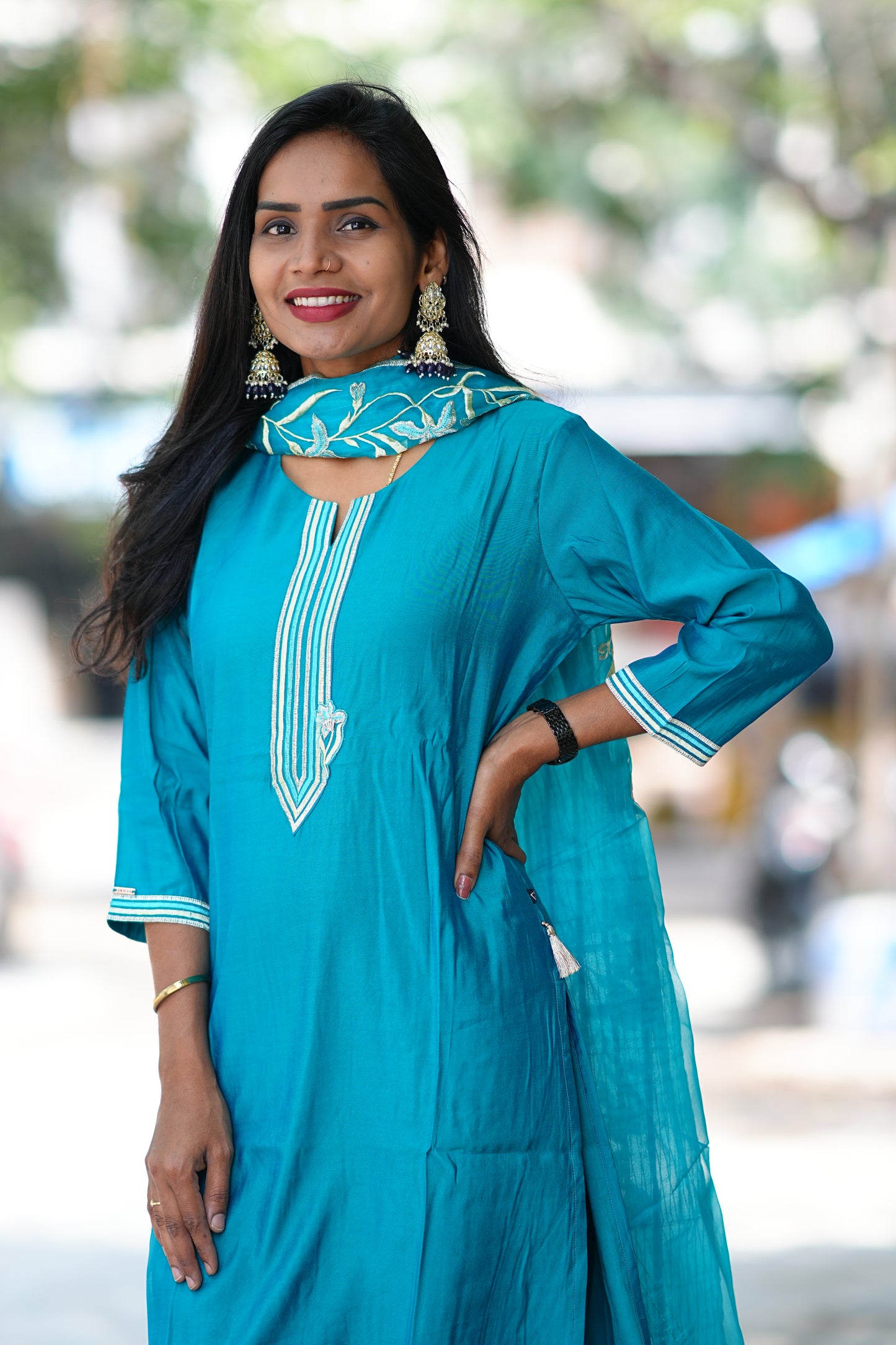 Rama Green Desginer Wear 3 Piece Set in Viscose Fabric