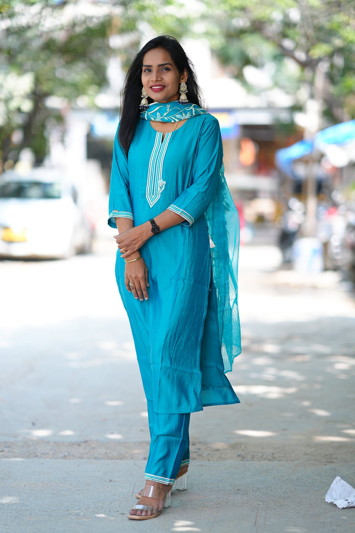 Rama Green Desginer Wear 3 Piece Set in Viscose Fabric