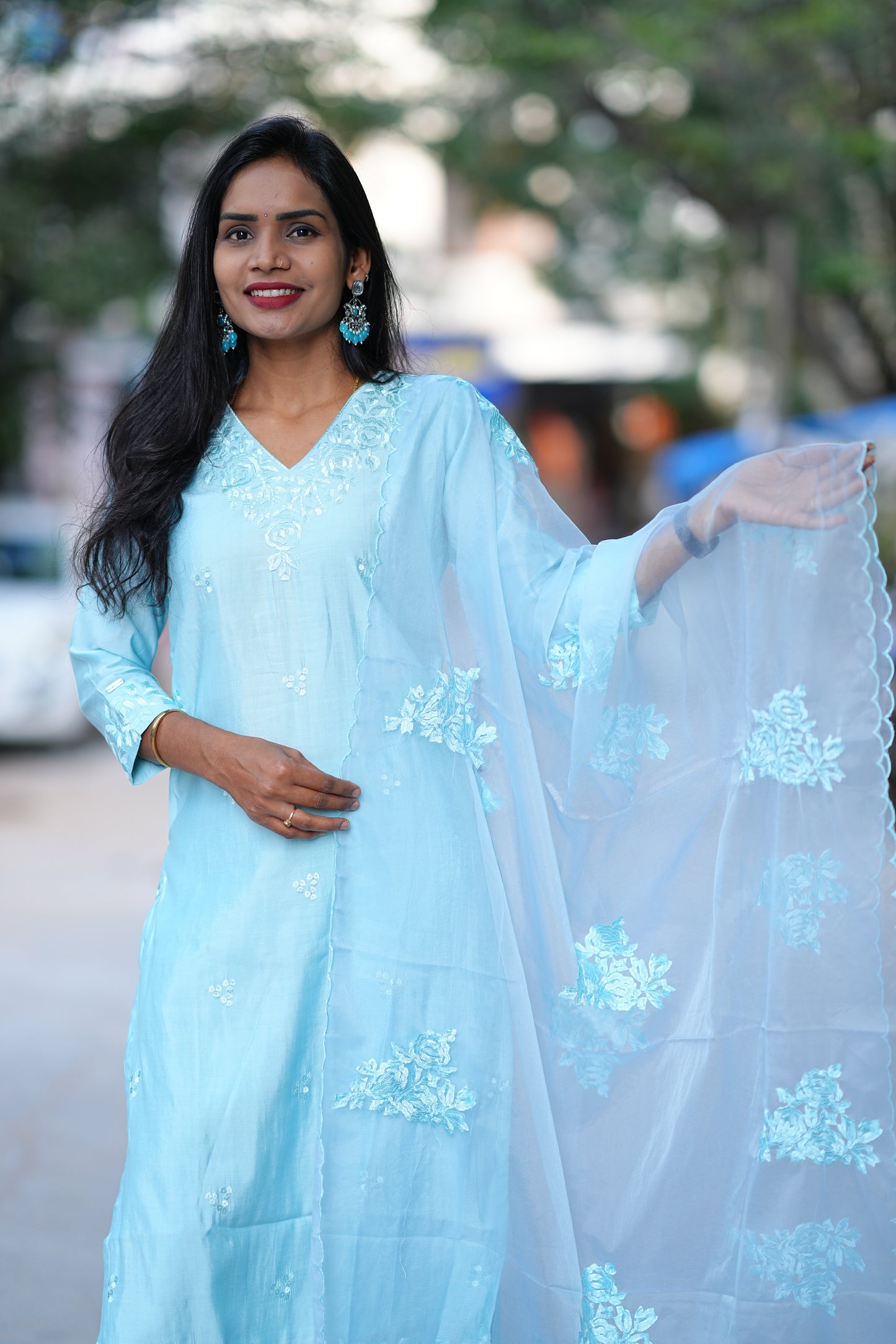 SKy Blue Designer Wear Festive Collection in Viscose Fabric
