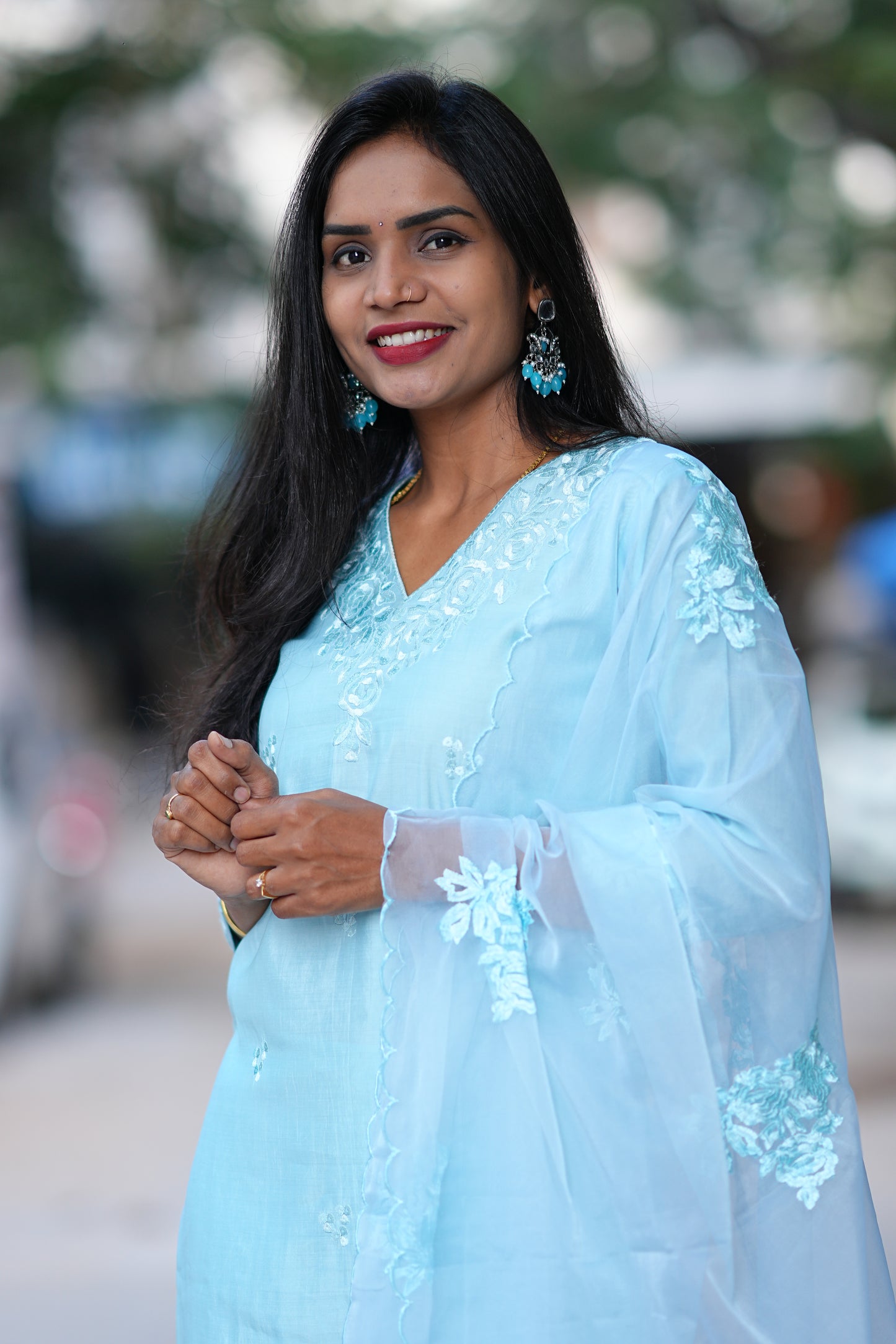 SKy Blue Designer Wear Festive Collection in Viscose Fabric