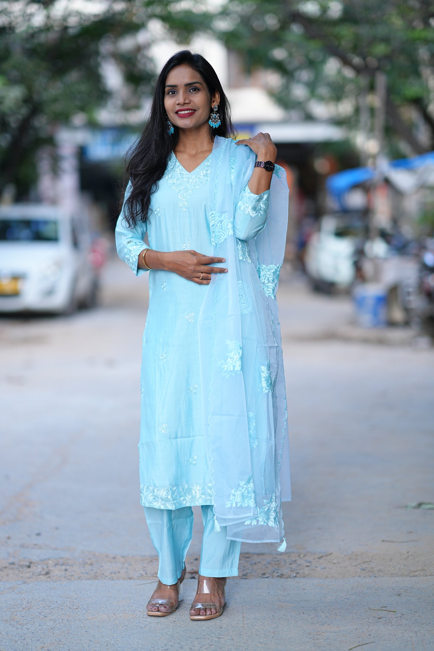 SKy Blue Designer Wear Festive Collection in Viscose Fabric