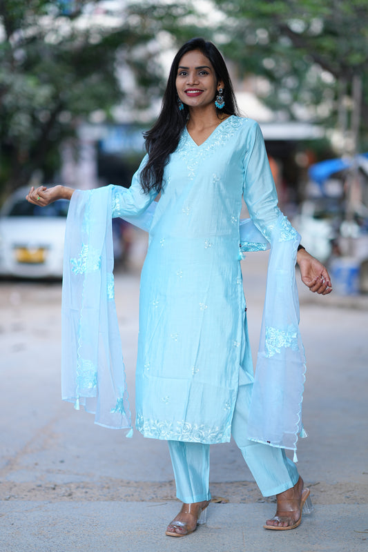 SKy Blue Designer Wear Festive Collection in Viscose Fabric