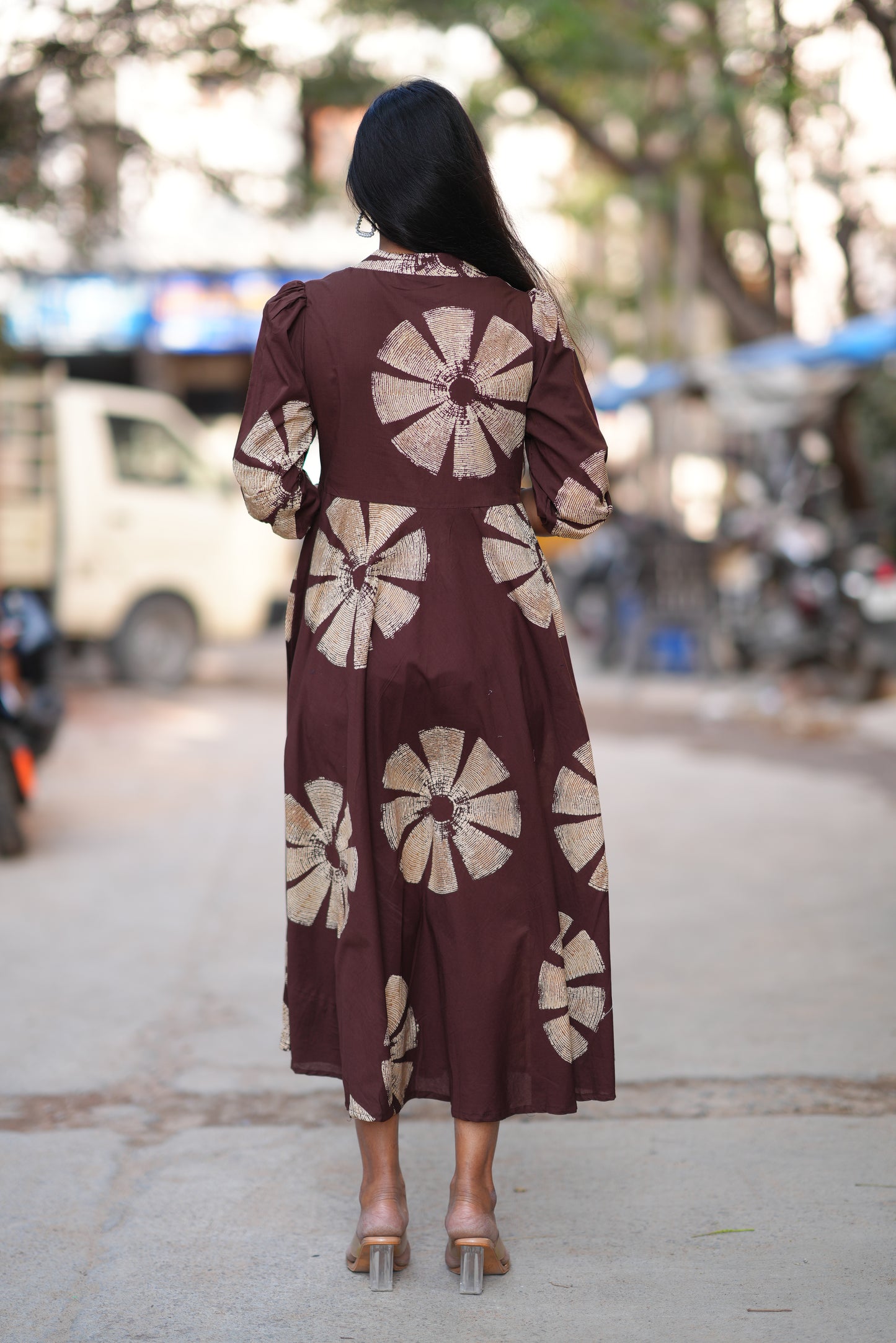 Brown Color Jaipur Cotton Daily Wear Frock