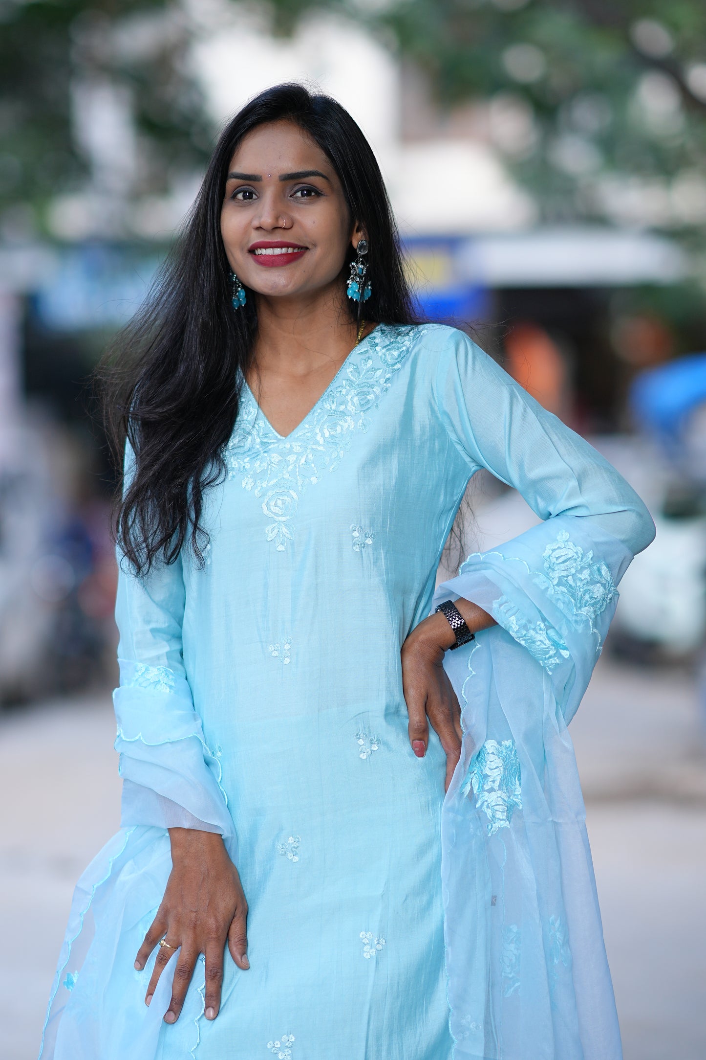 SKy Blue Designer Wear Festive Collection in Viscose Fabric