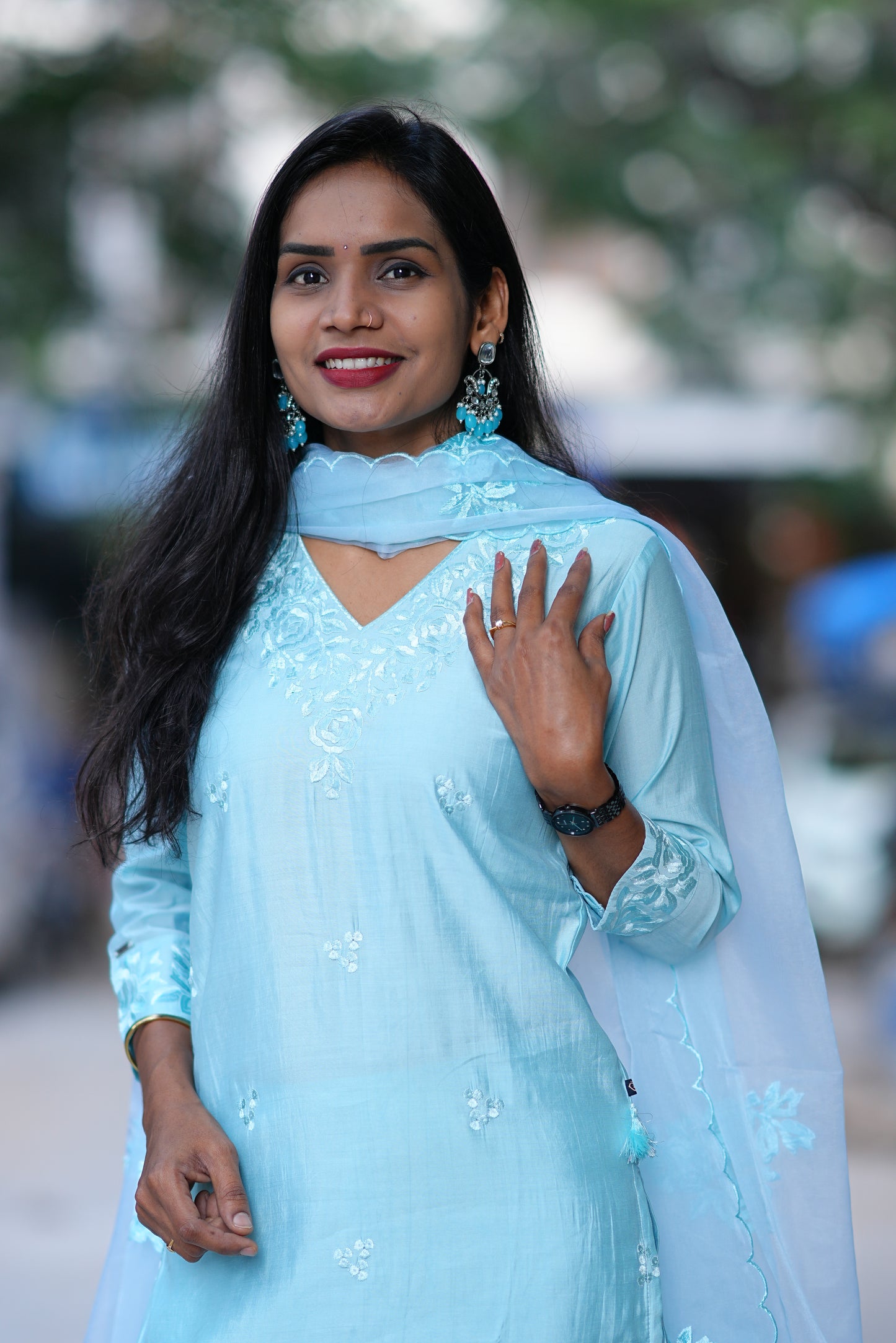SKy Blue Designer Wear Festive Collection in Viscose Fabric