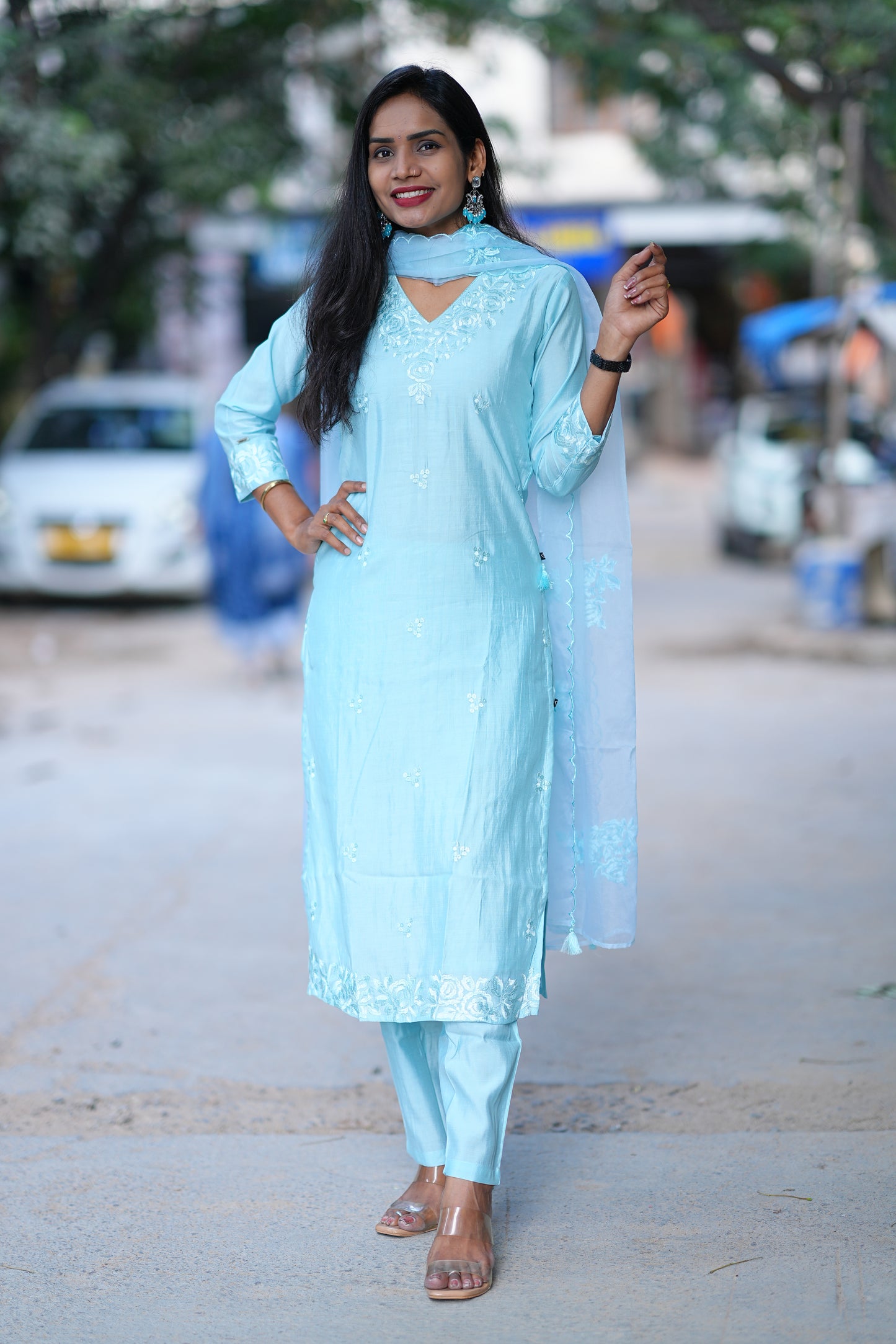 SKy Blue Designer Wear Festive Collection in Viscose Fabric
