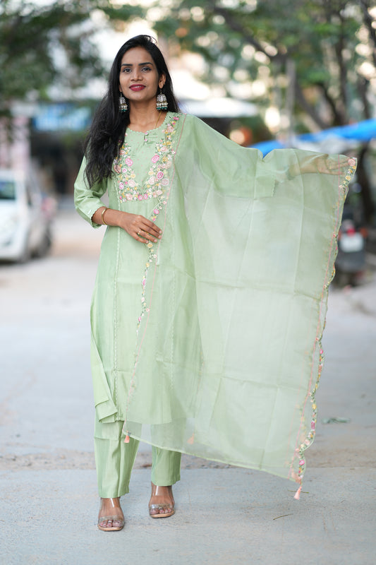 Pista Green Designer Wear Festive Collection in Viscose Fabric