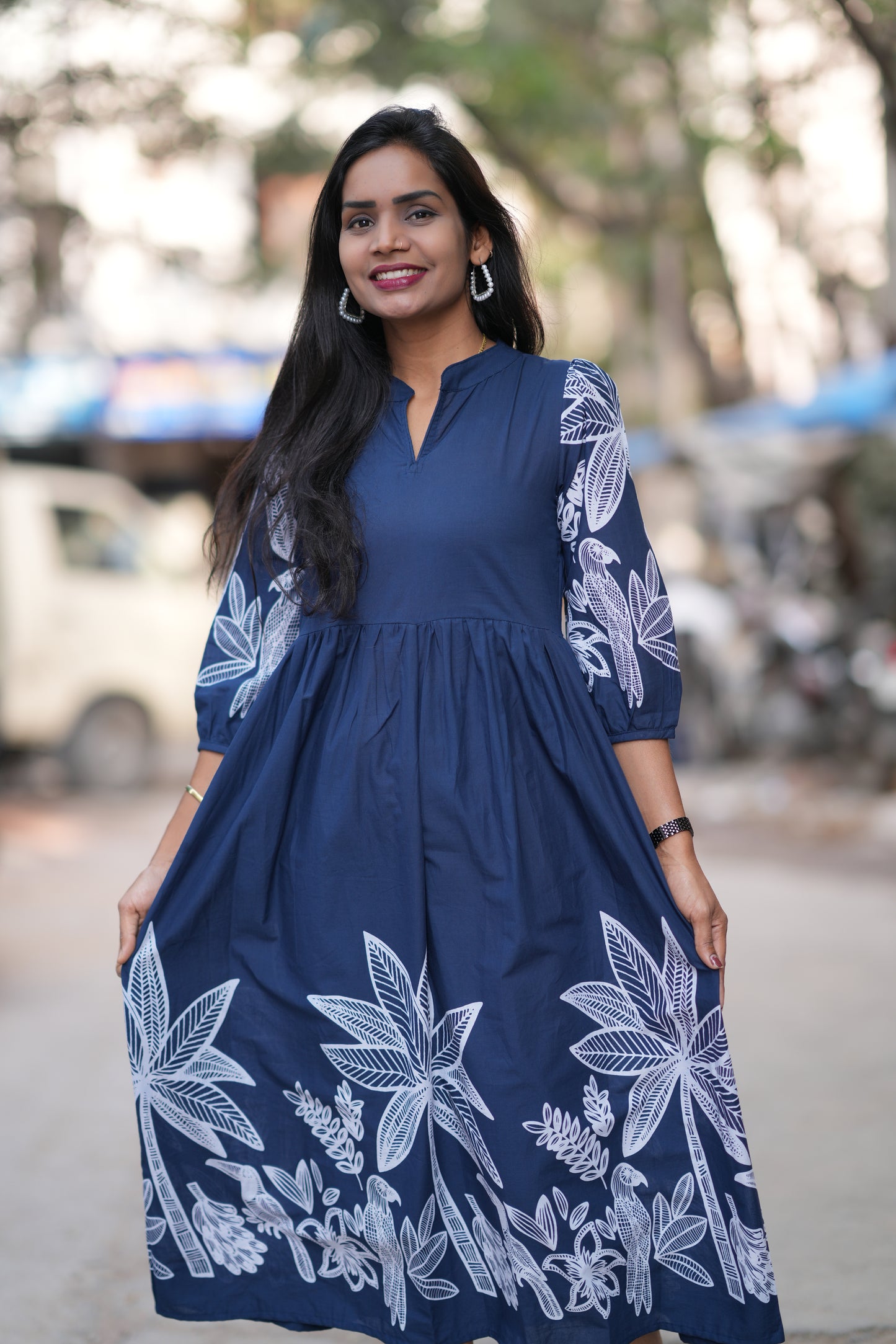Blue Color Jaipur Cotton Daily Wear Frock