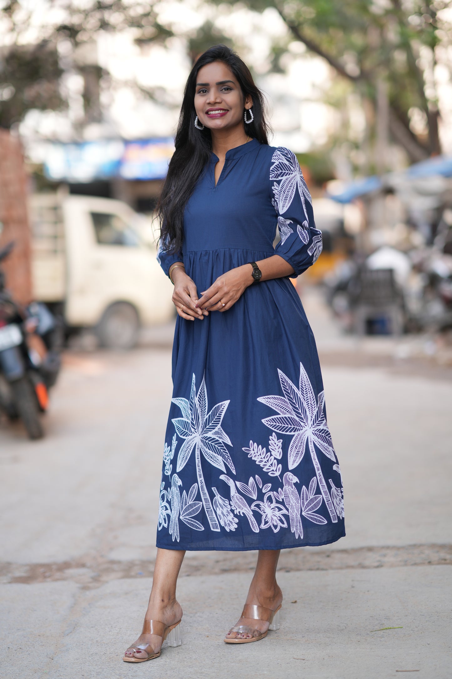 Blue Color Jaipur Cotton Daily Wear Frock