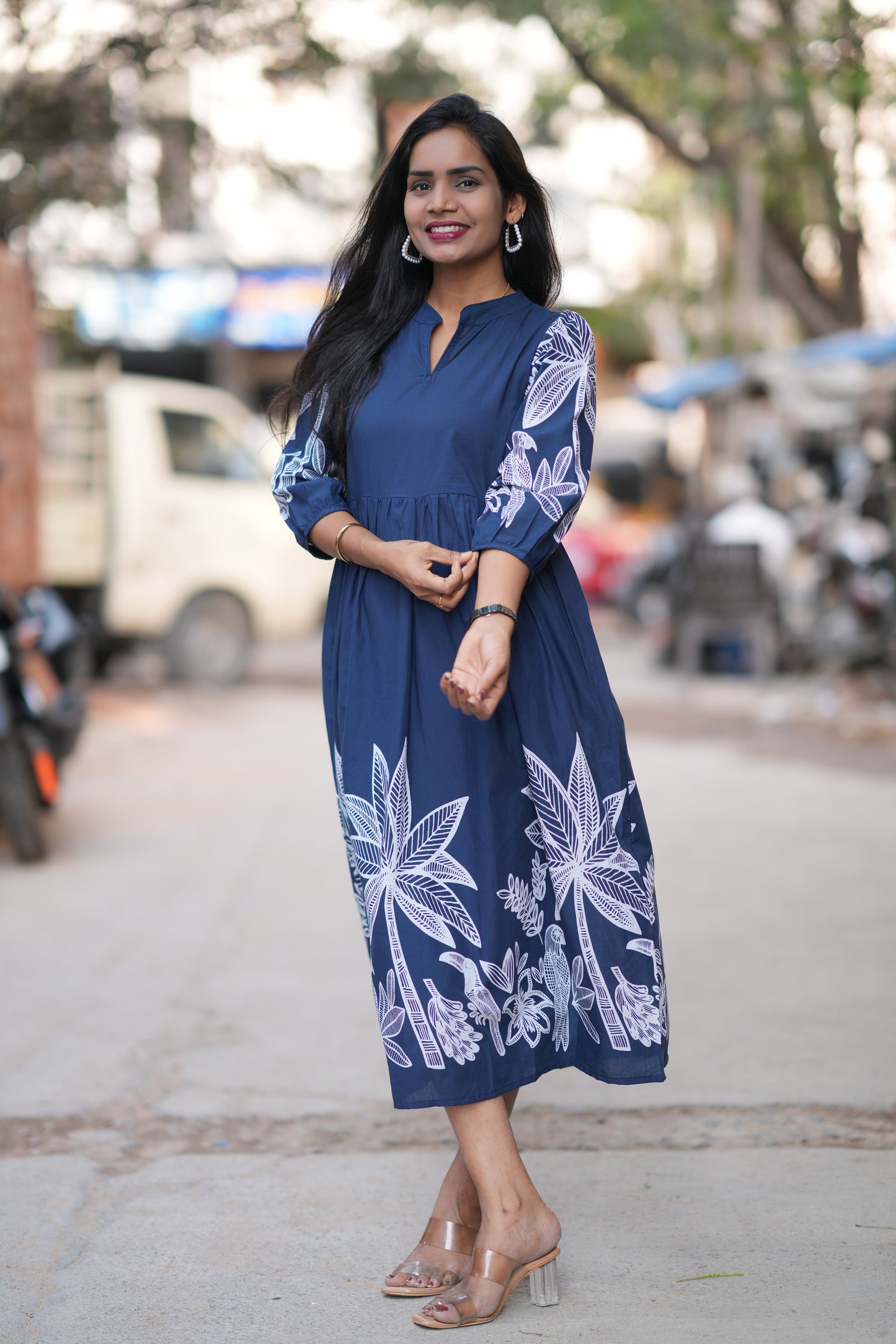 Blue Color Jaipur Cotton Daily Wear Frock