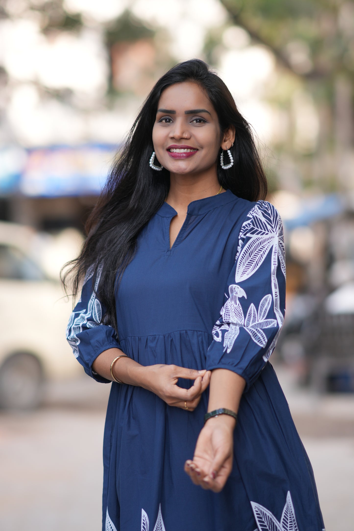 Blue Color Jaipur Cotton Daily Wear Frock