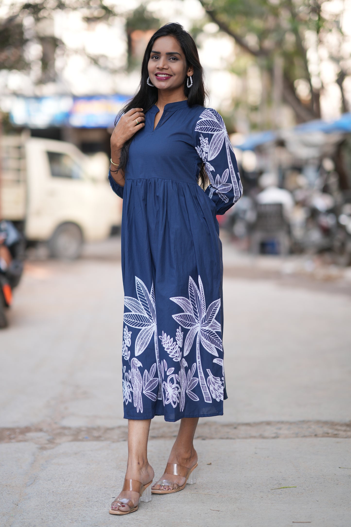 Blue Color Jaipur Cotton Daily Wear Frock