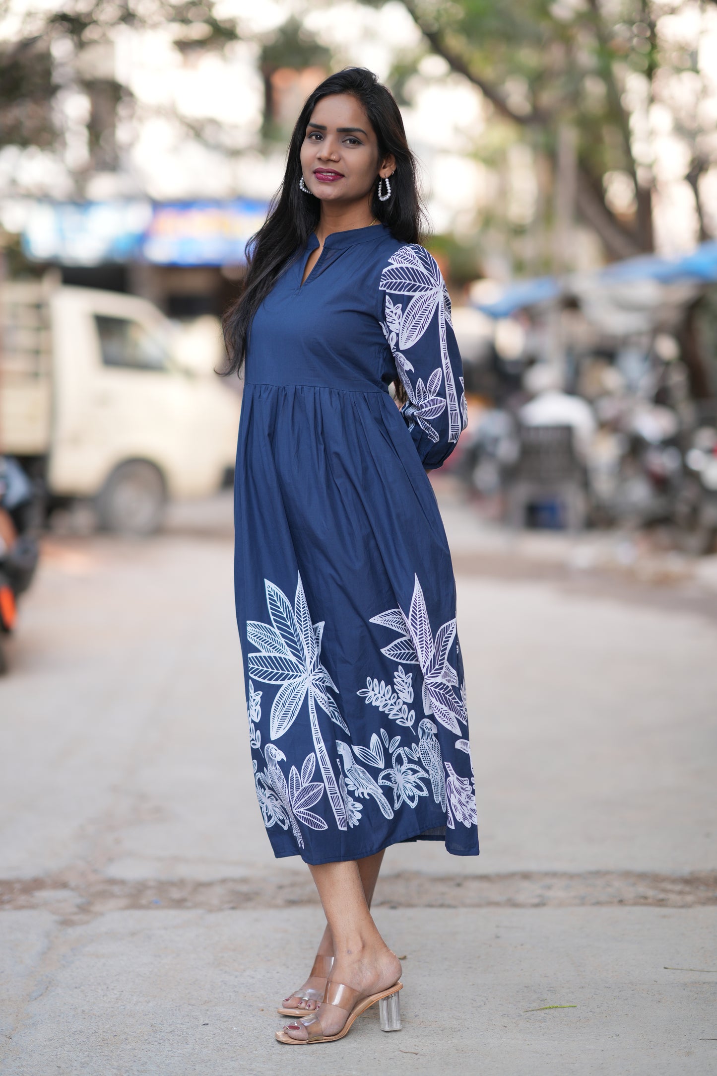 Blue Color Jaipur Cotton Daily Wear Frock