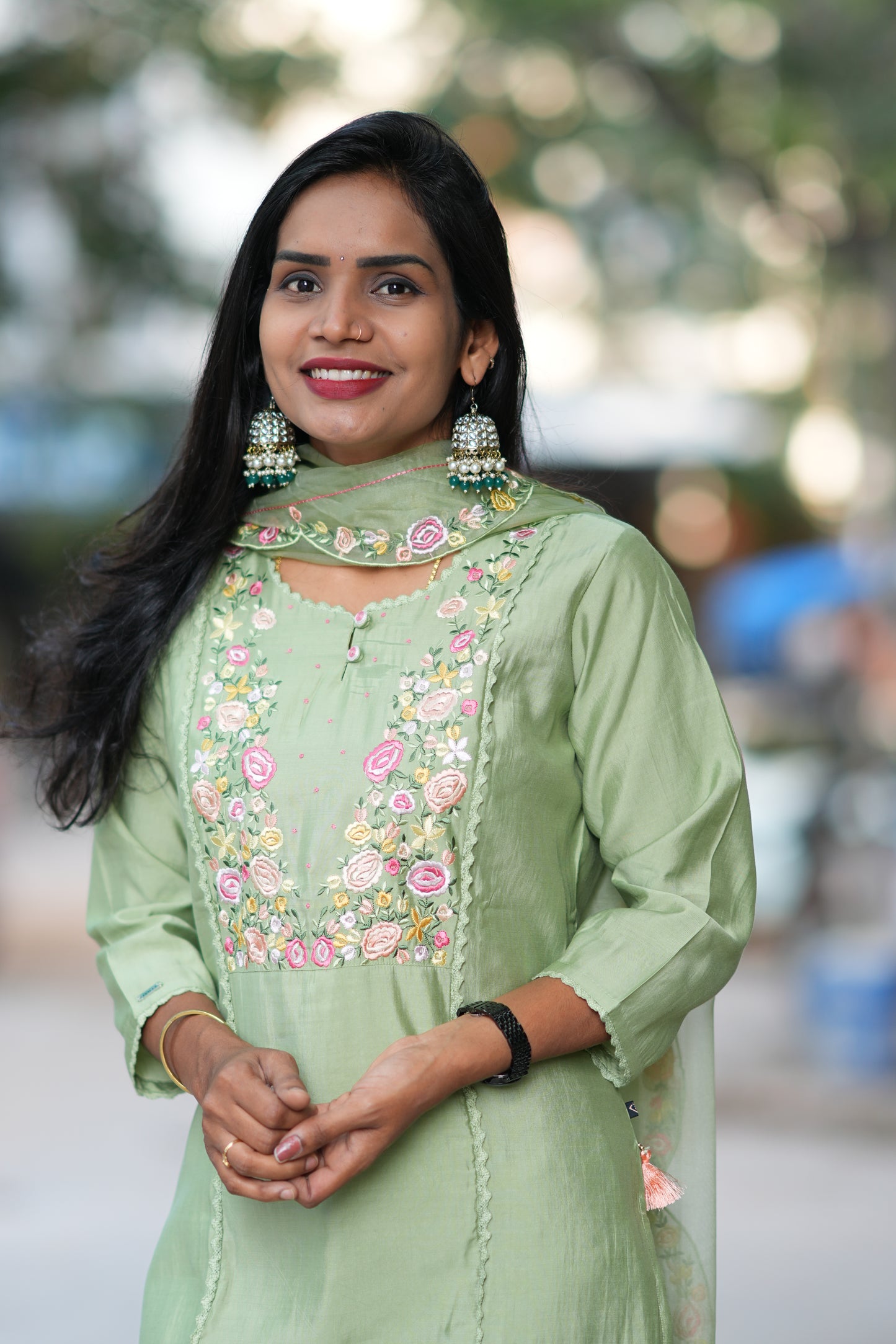 Pista Green Designer Wear Festive Collection in Viscose Fabric