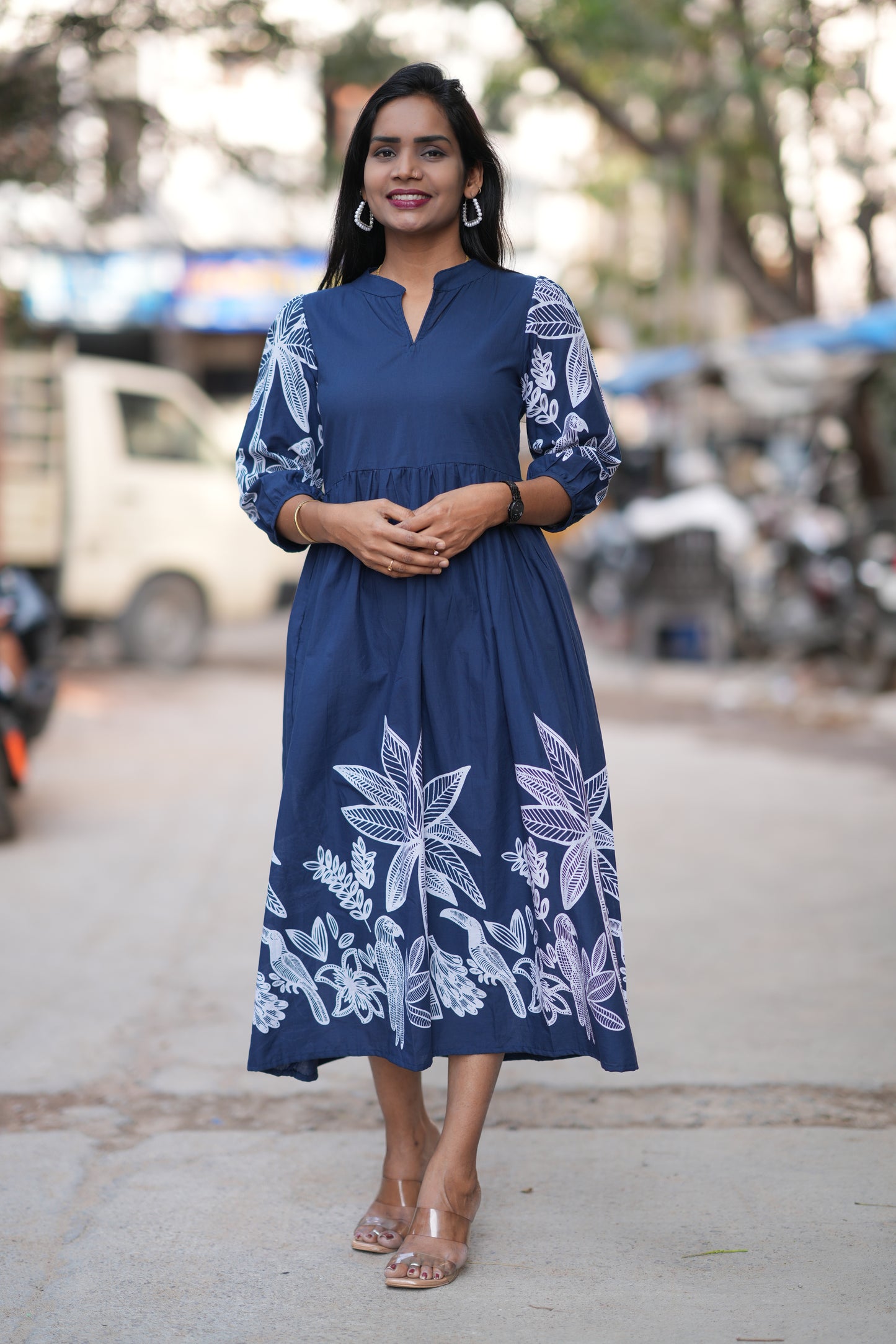 Blue Color Jaipur Cotton Daily Wear Frock