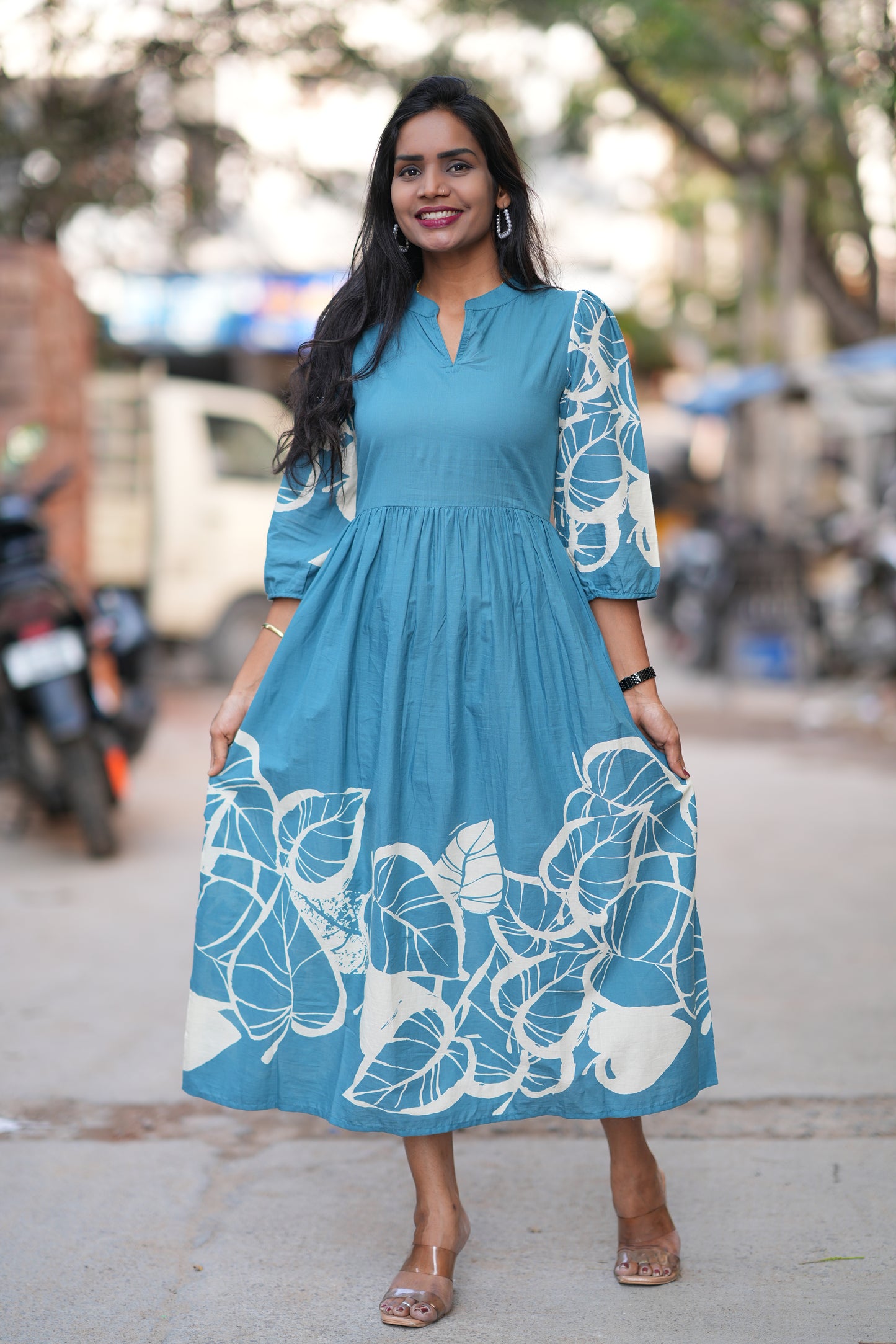 Teal Blue Color Jaipur Cotton Daily Wear Frock