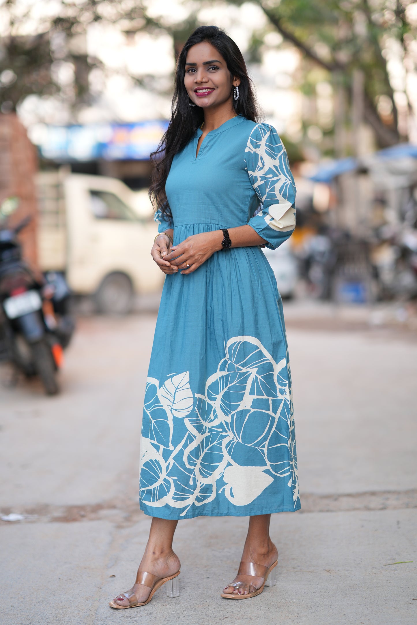 Teal Blue Color Jaipur Cotton Daily Wear Frock