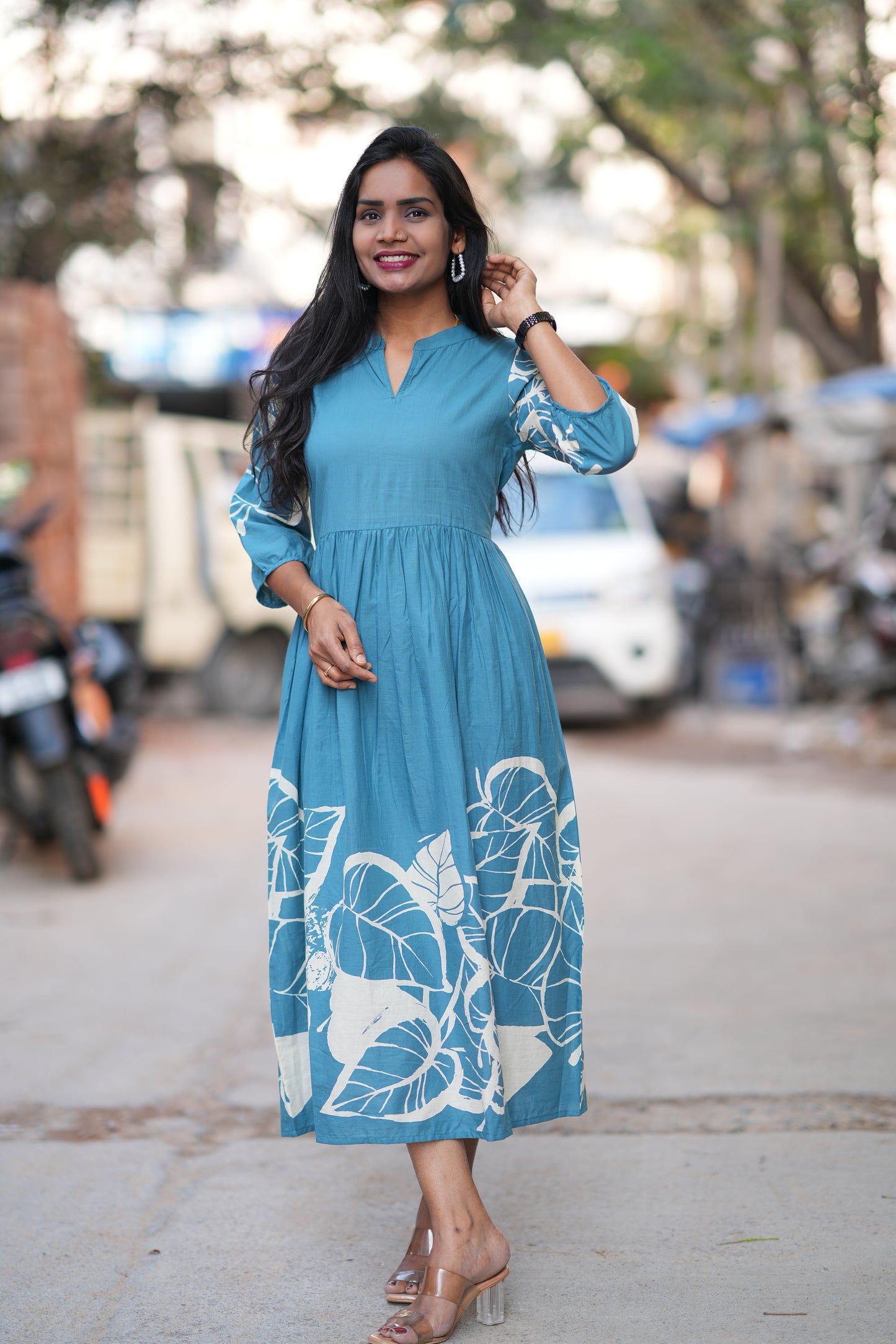 Teal Blue Color Jaipur Cotton Daily Wear Frock