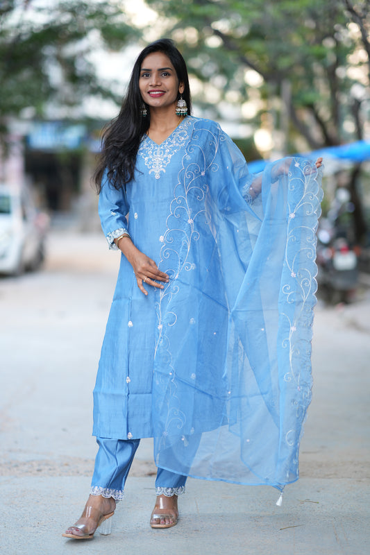Light Blue Color Festive Wear Designer 3 Piece Set