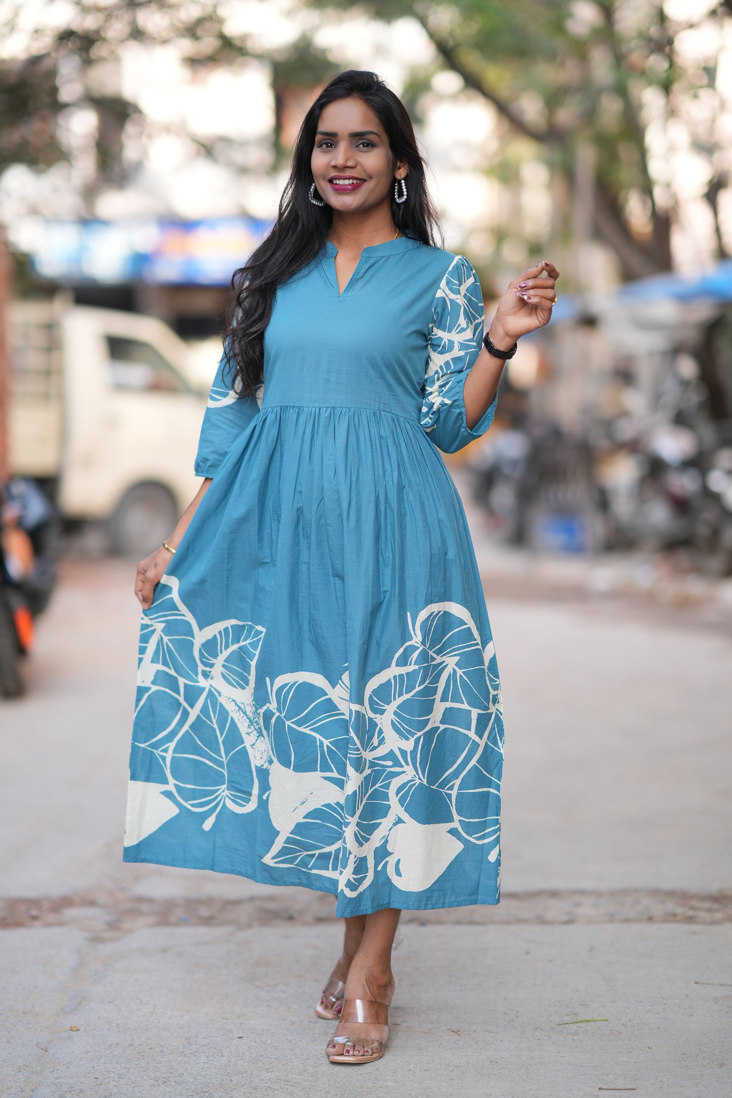 Teal Blue Color Jaipur Cotton Daily Wear Frock
