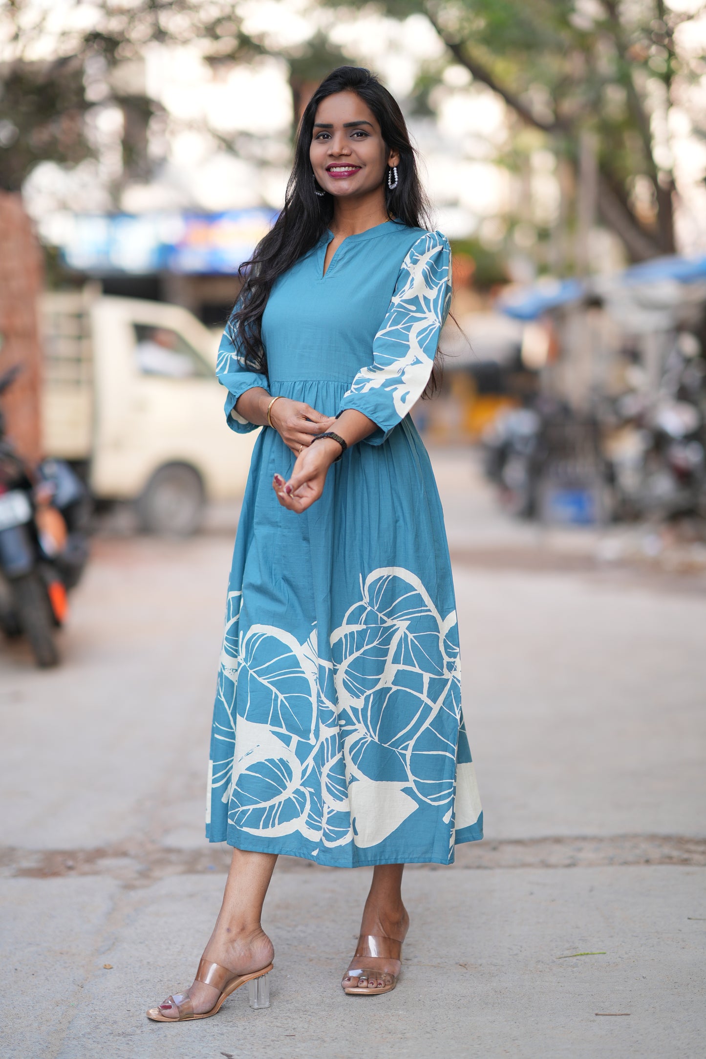 Teal Blue Color Jaipur Cotton Daily Wear Frock