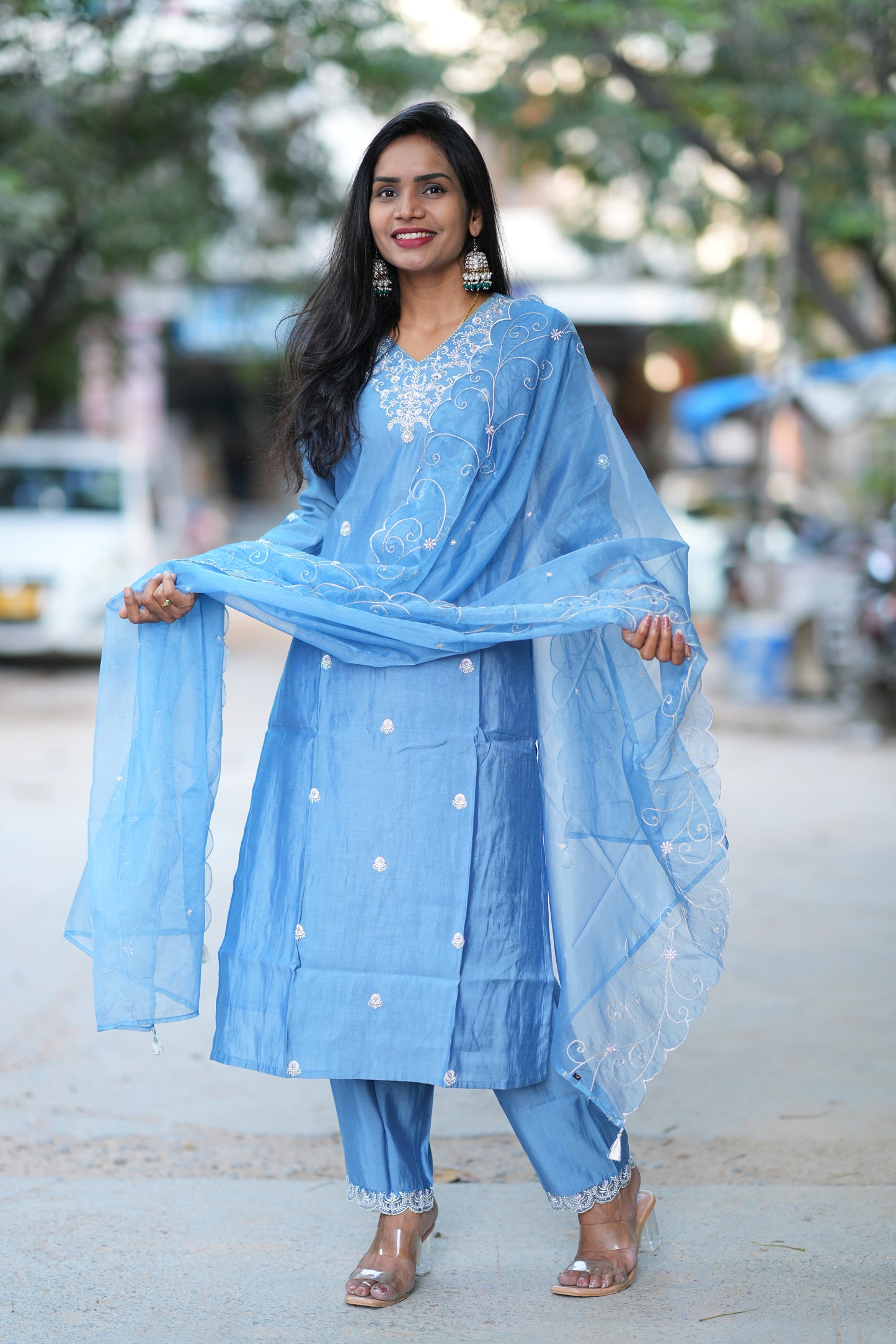 Light Blue Color Festive Wear Designer 3 Piece Set