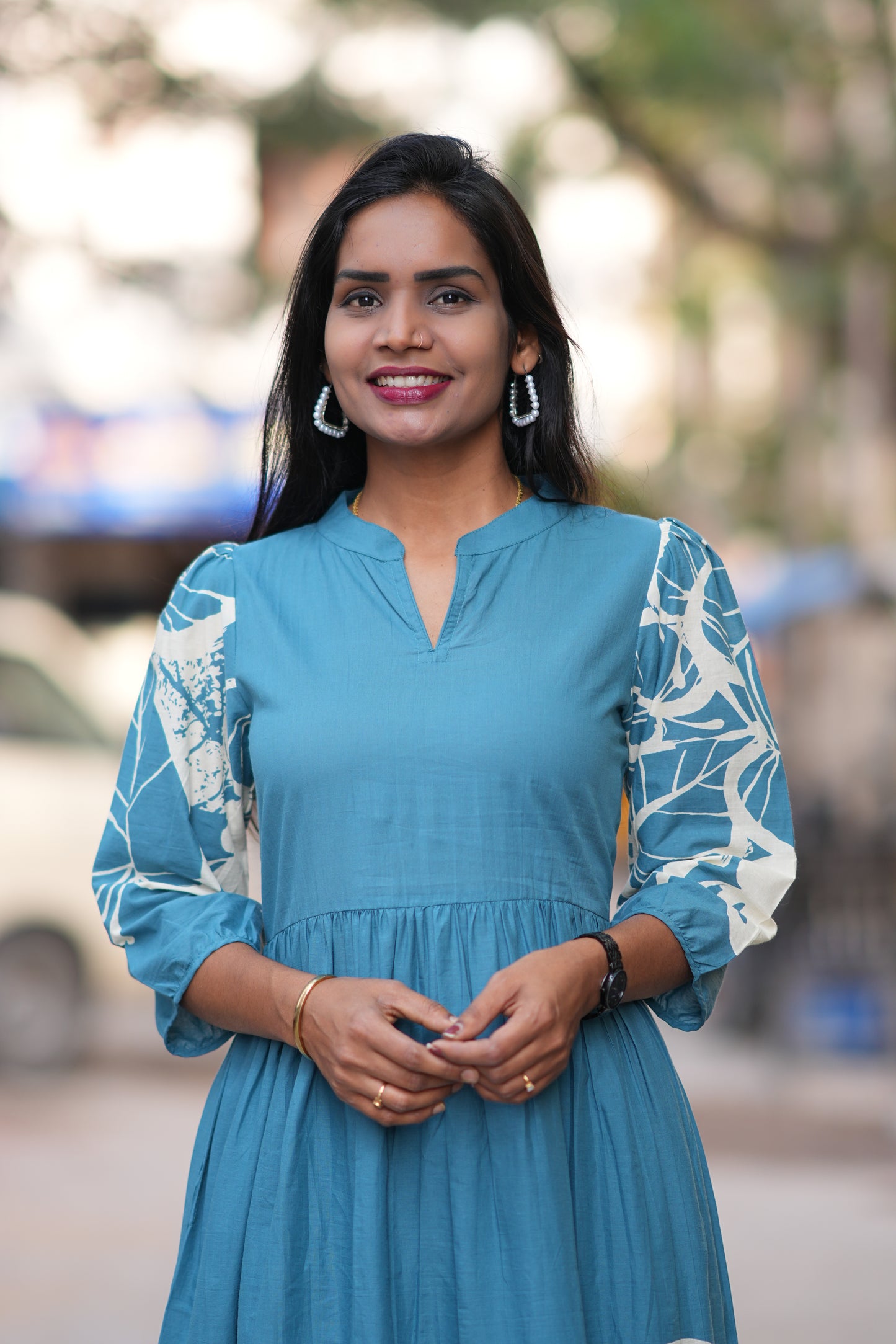 Teal Blue Color Jaipur Cotton Daily Wear Frock