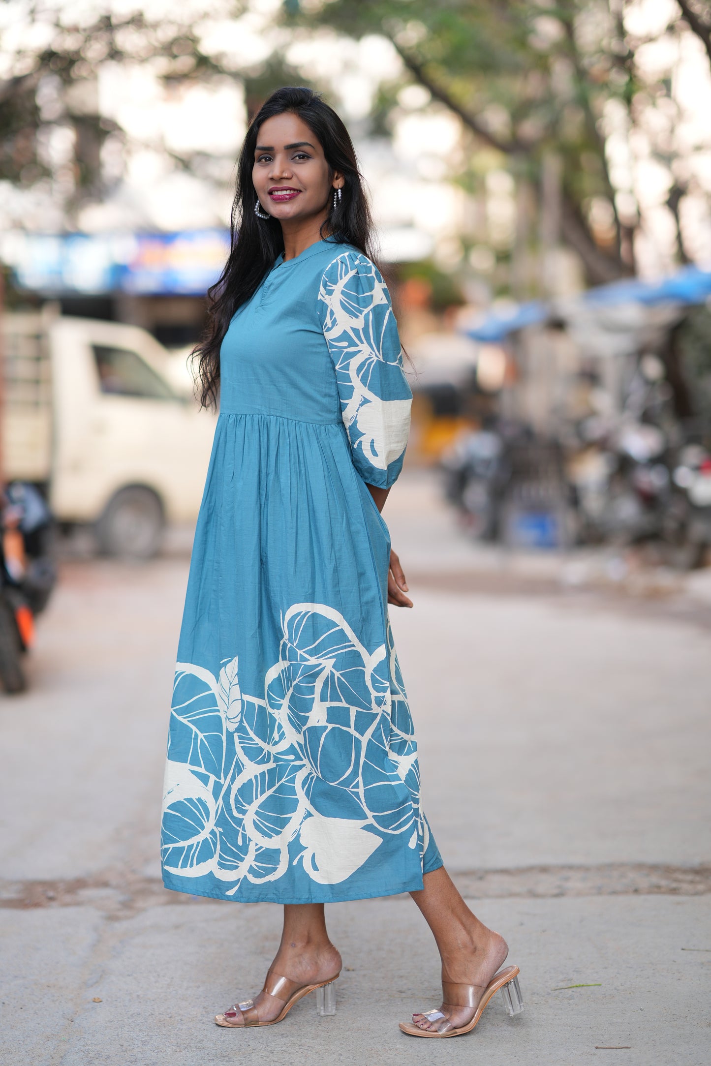 Teal Blue Color Jaipur Cotton Daily Wear Frock
