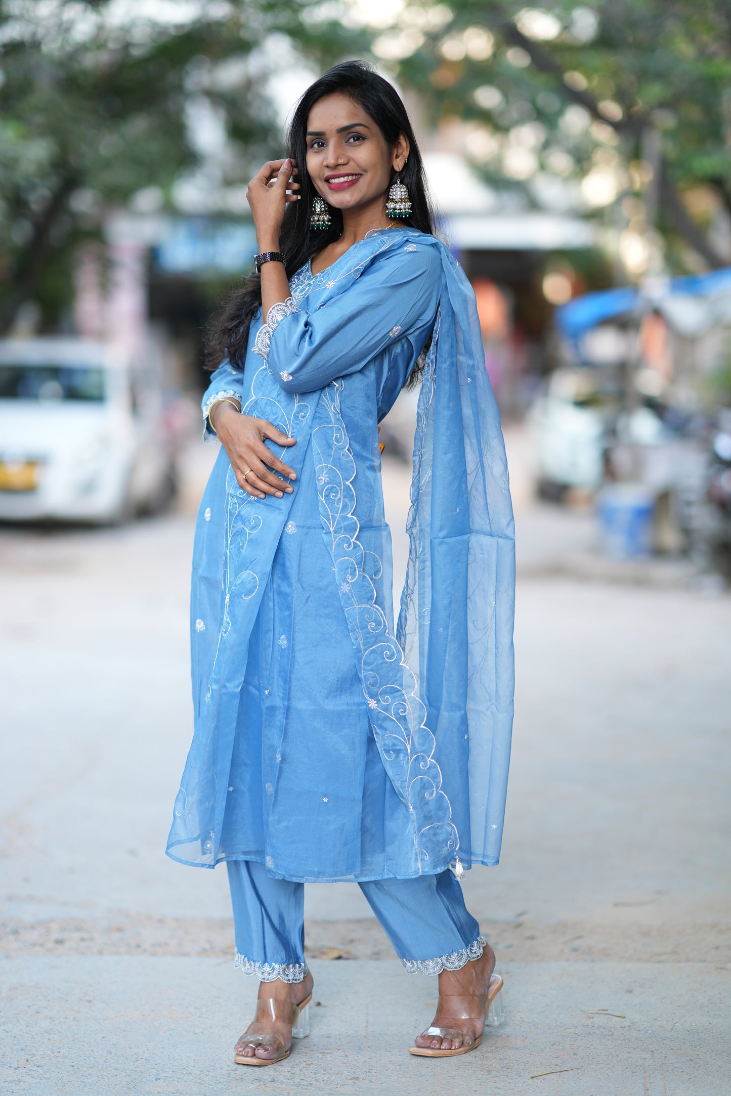 Light Blue Color Festive Wear Designer 3 Piece Set