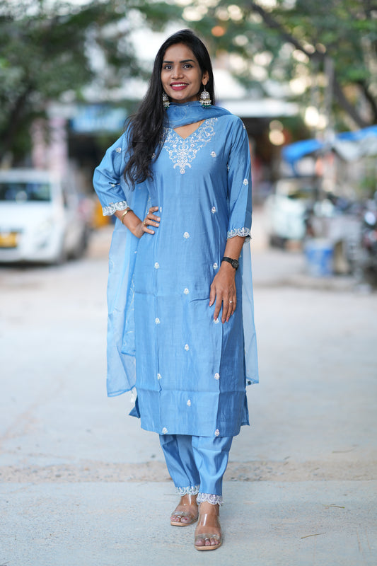 Light Blue Color Festive Wear Designer 3 Piece Set