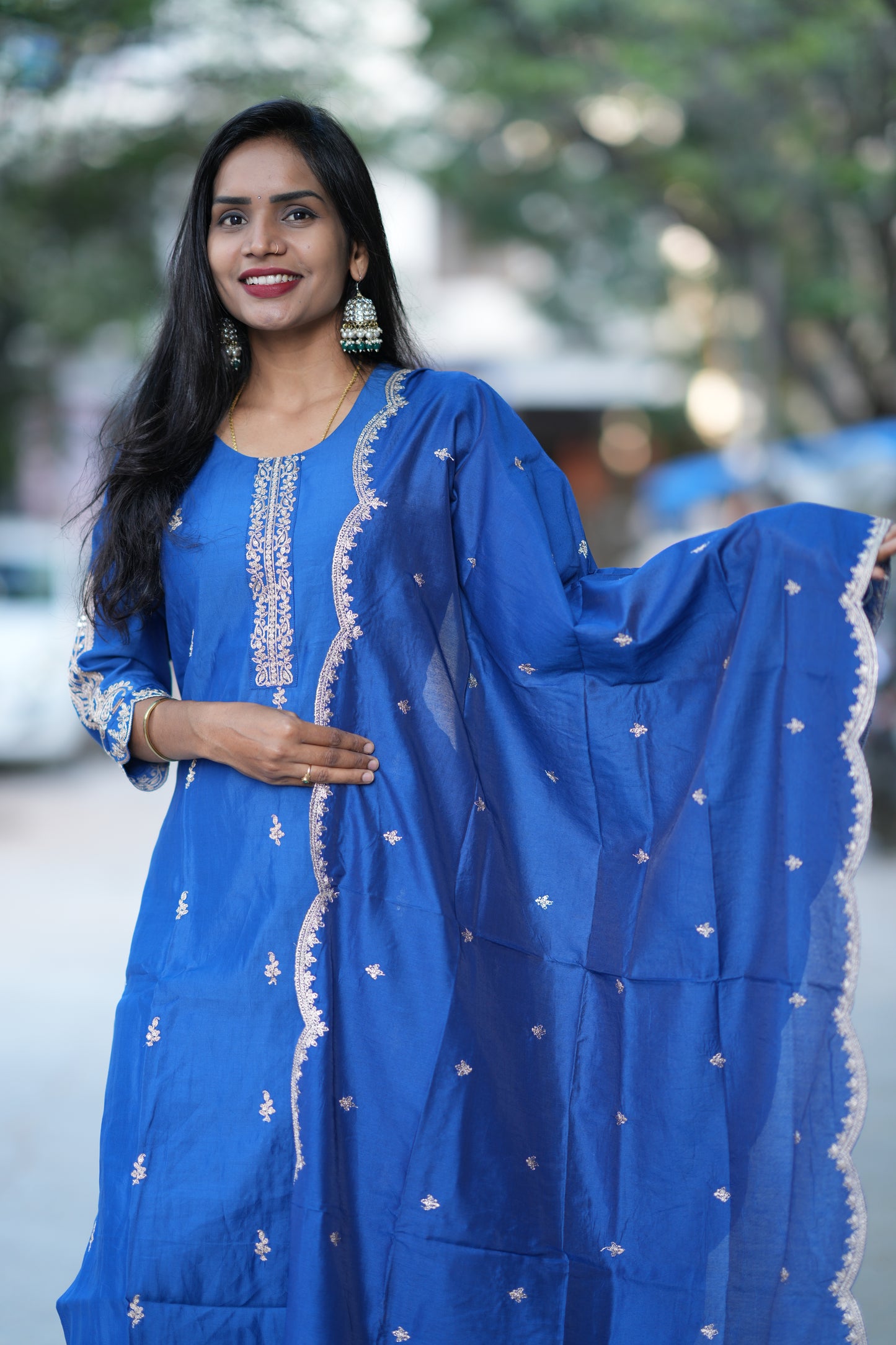 Blue Designer Wear Festive Collection in Viscose Fabric