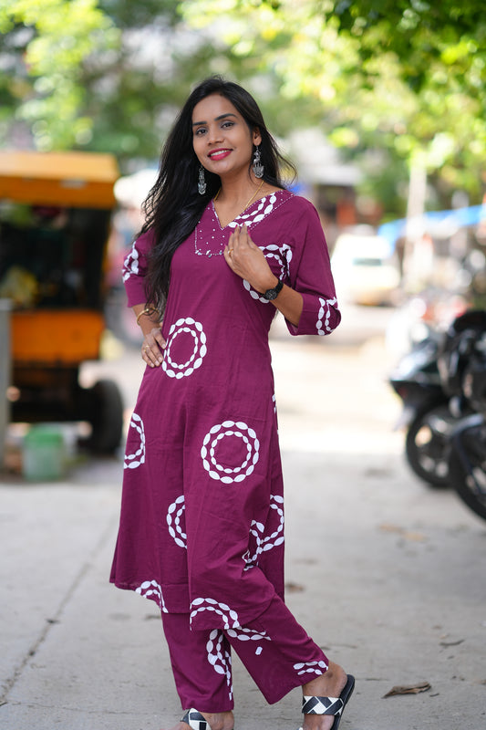 Beautiful Wine Color Jaipur Cotton Office Wear Cord Set