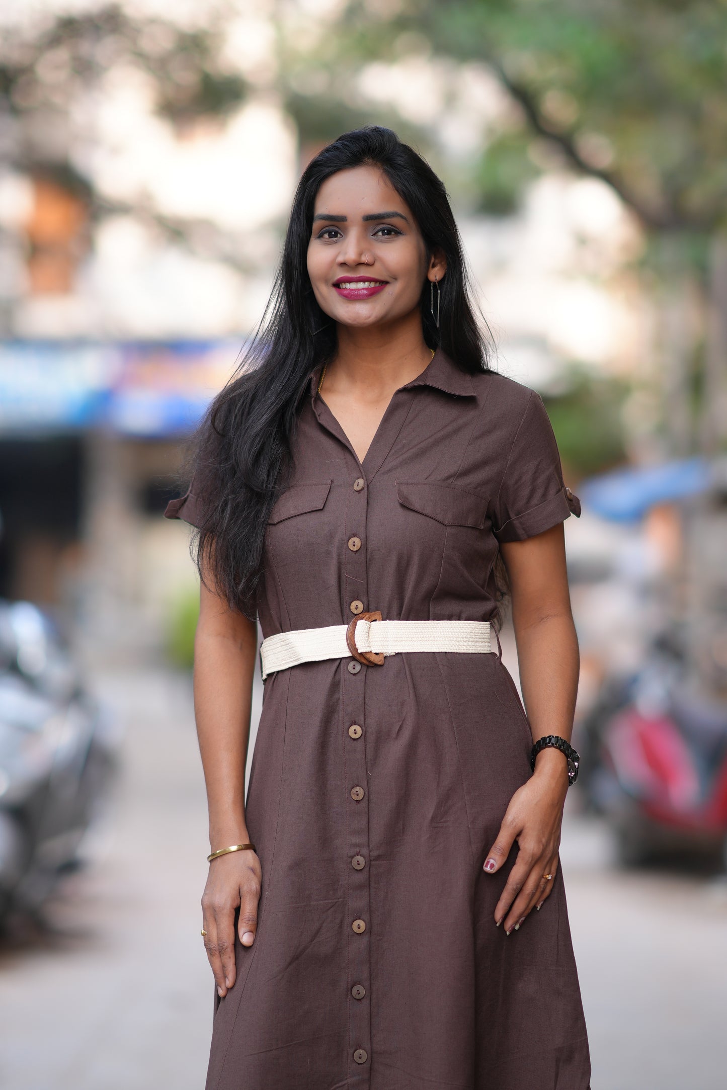 Brown Color Jaipur Cotton Frock With Belt