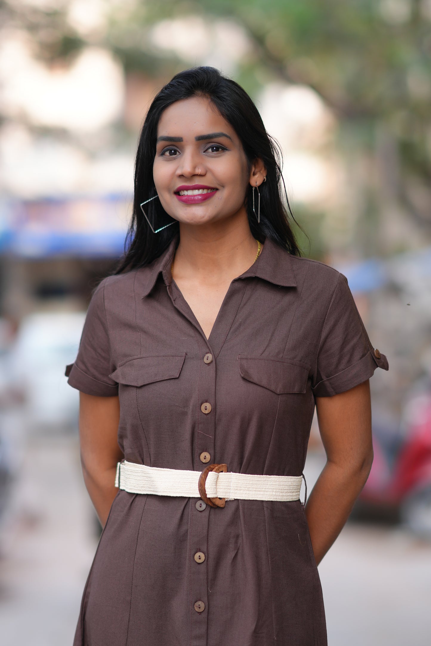 Brown Color Jaipur Cotton Frock With Belt
