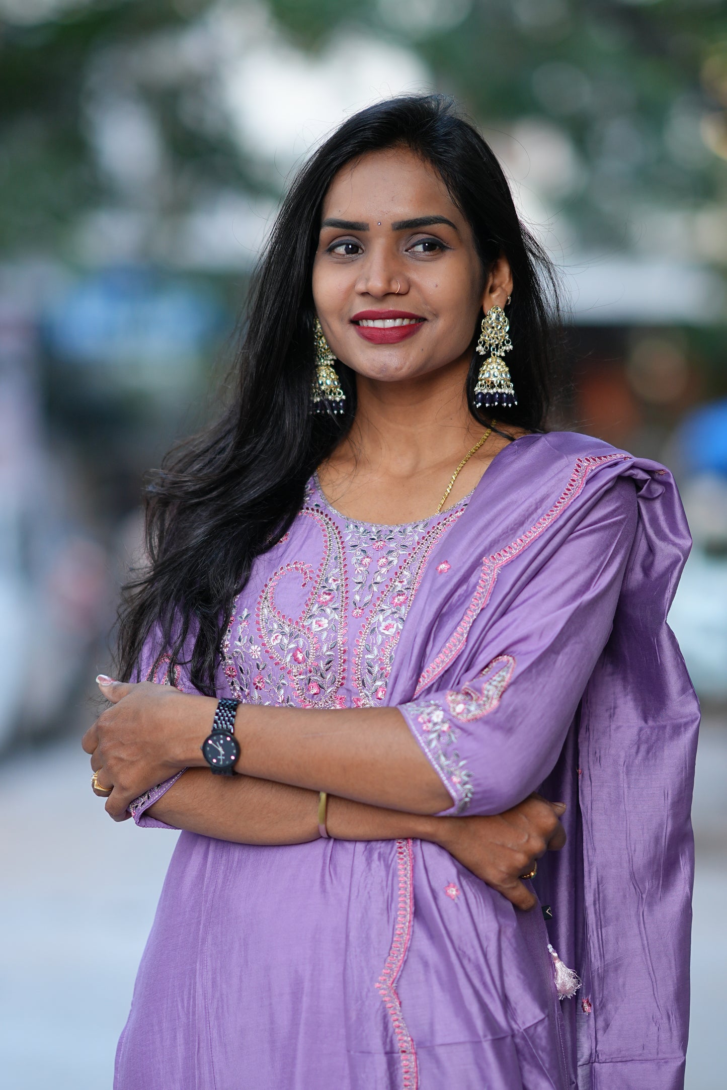 Purple Desginer Wear 3 Piece Set in Viscose Fabric