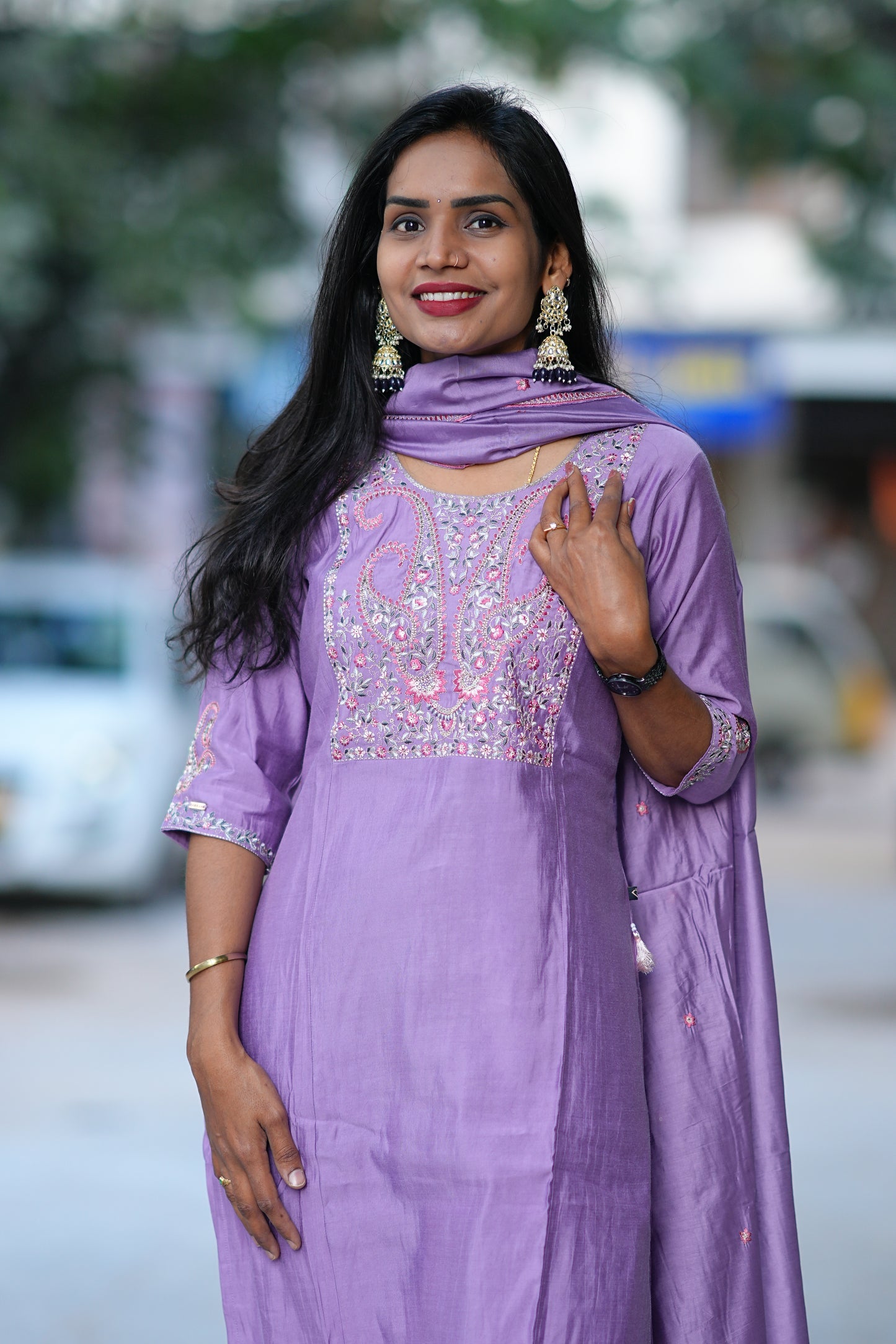 Purple Desginer Wear 3 Piece Set in Viscose Fabric