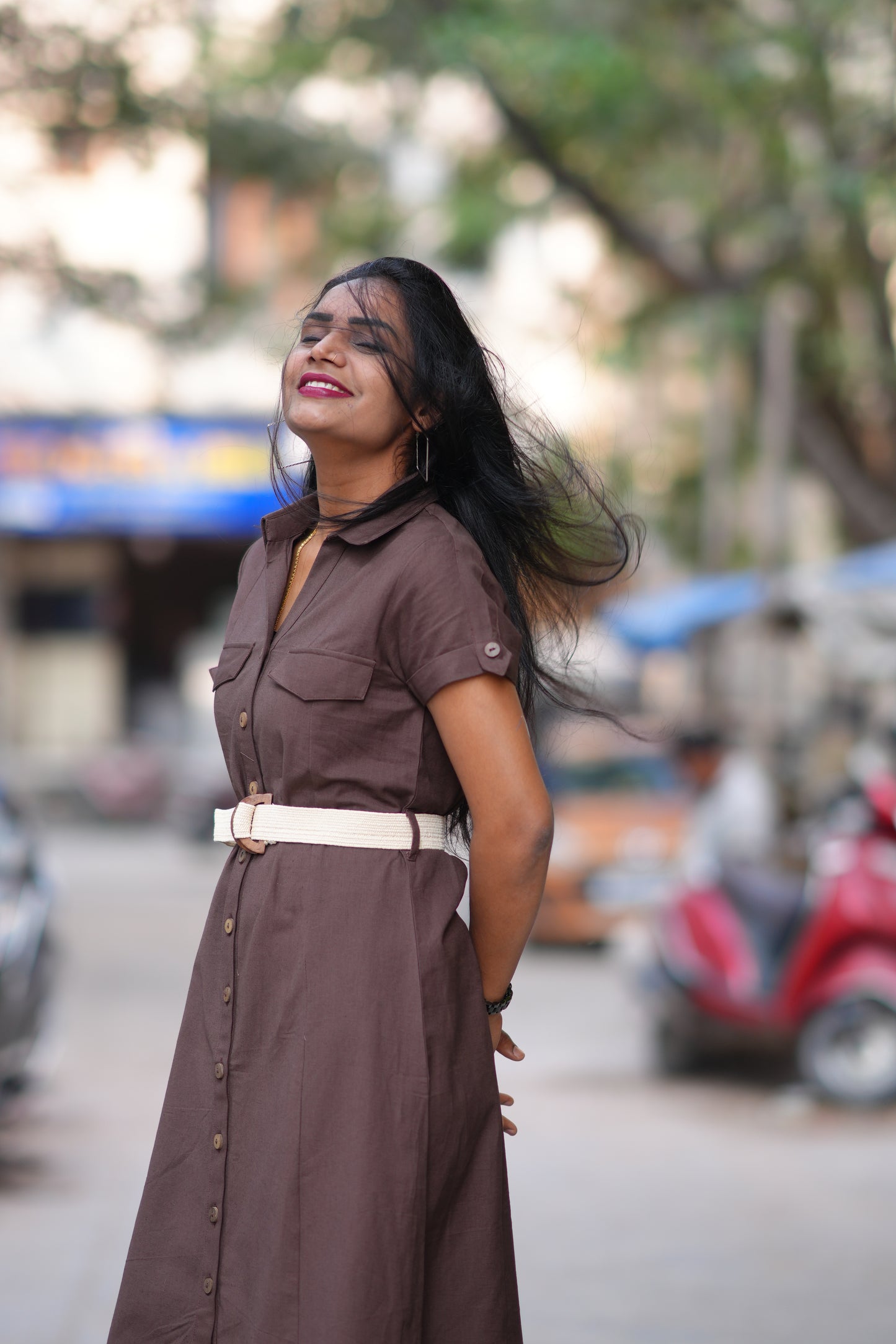 Brown Color Jaipur Cotton Frock With Belt