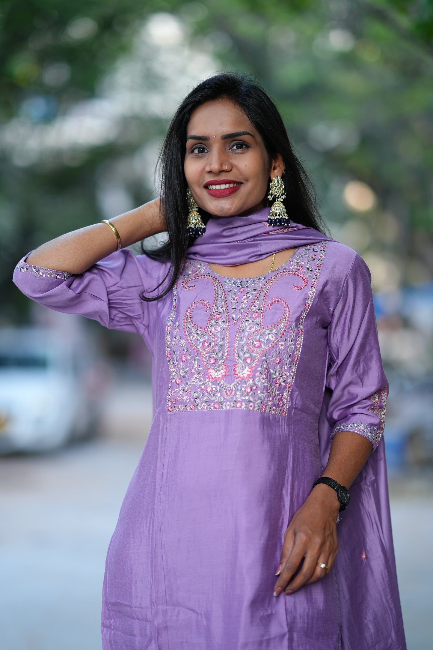 Purple Desginer Wear 3 Piece Set in Viscose Fabric