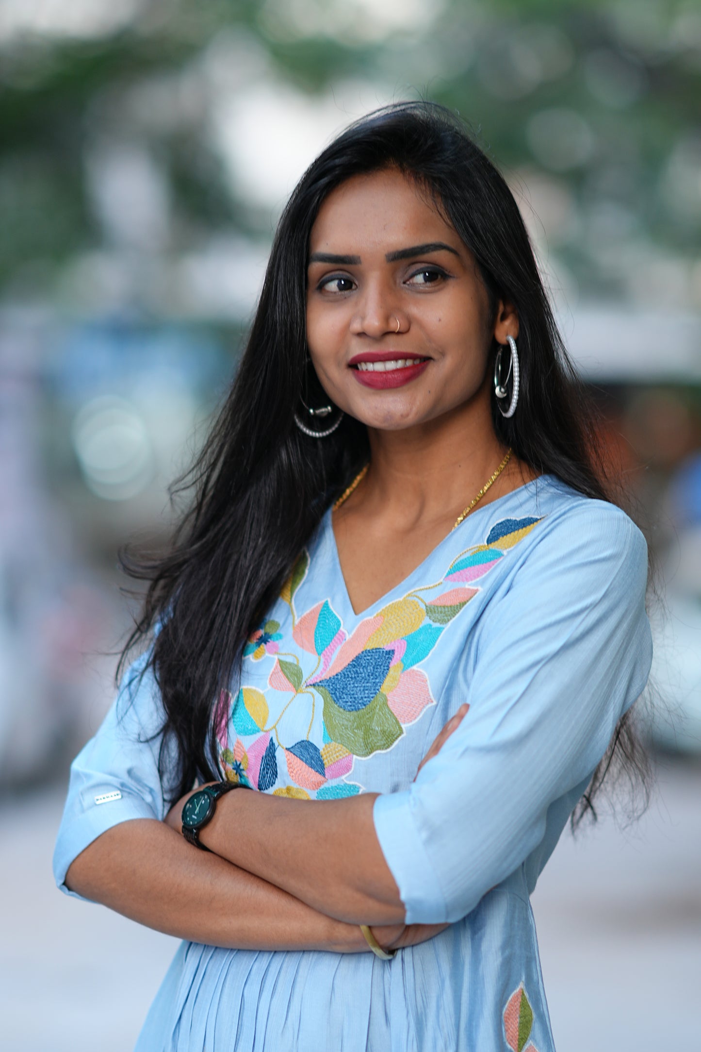 SKy Blue Viscose Party Wear Frock