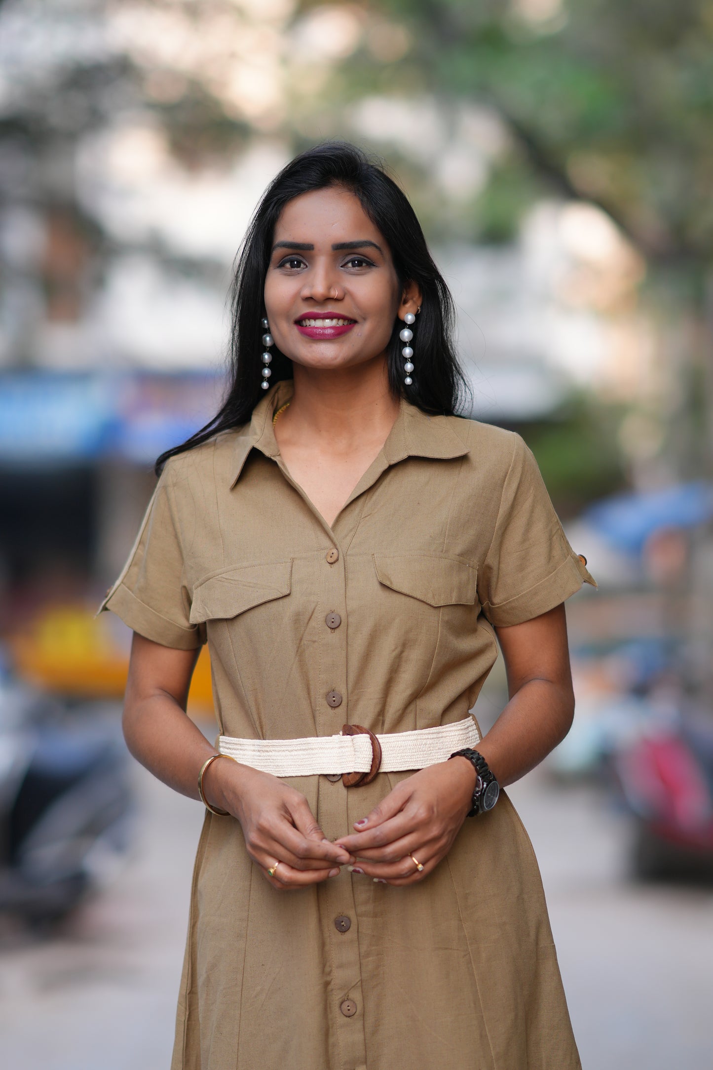 Light Brown Color Jaipur Cotton Frock With Belt