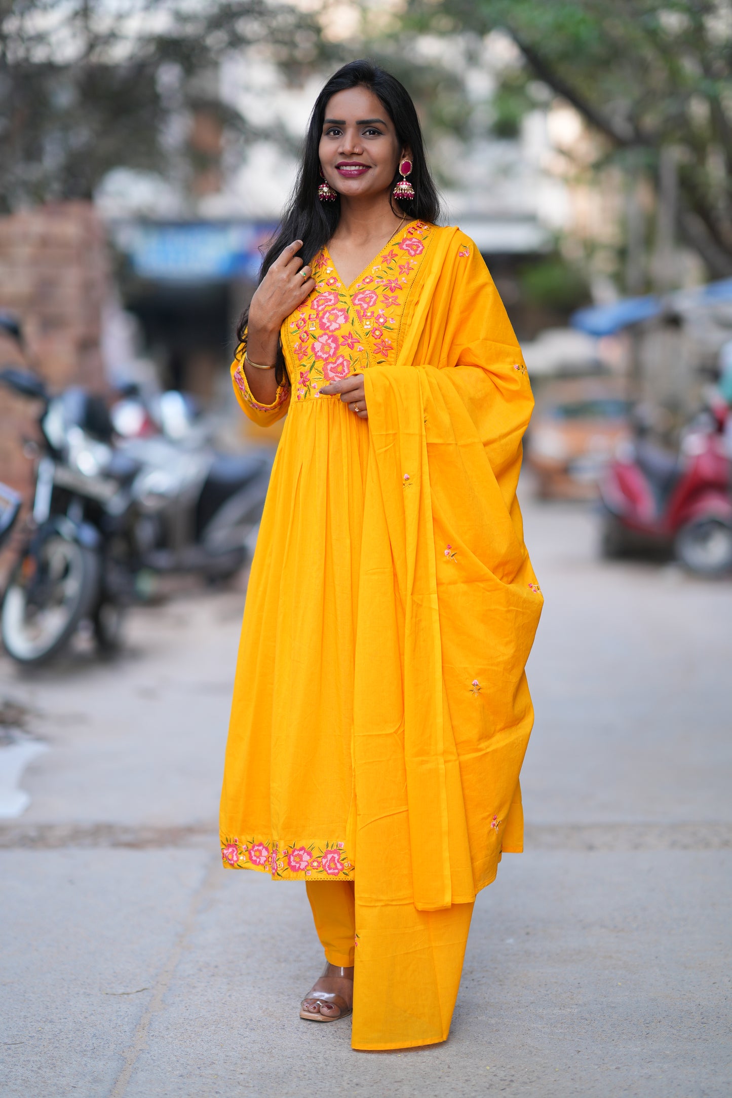 Yellow Color Mul Cotton 3 Piece With Embroidery Work and Complete Lining