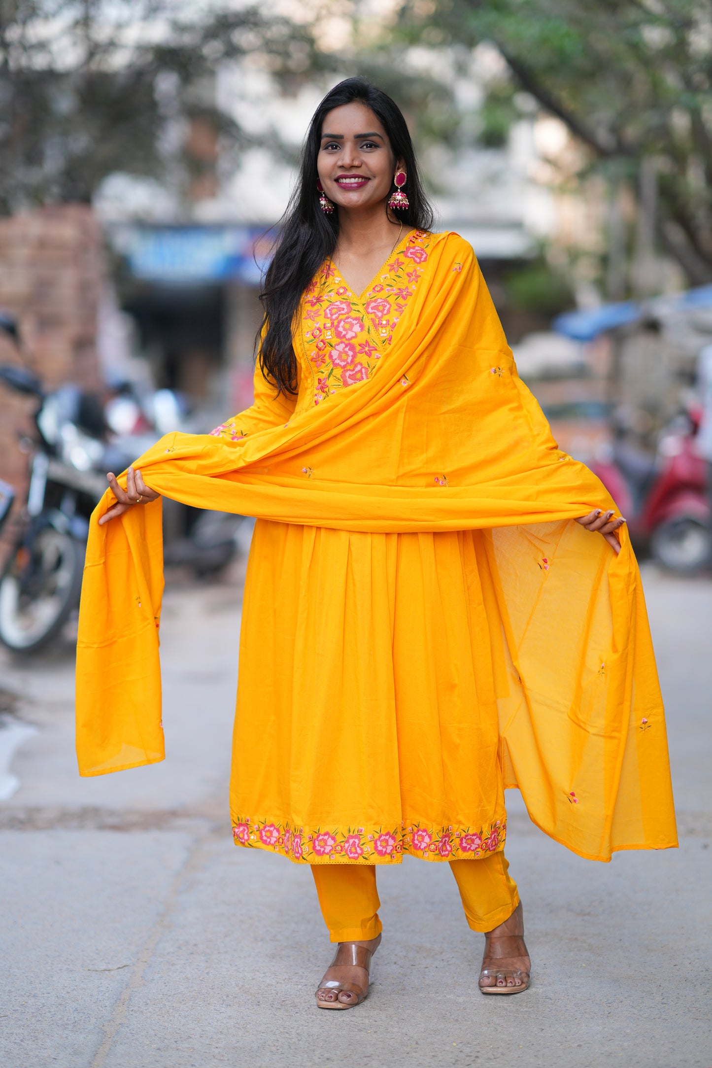 Yellow Color Mul Cotton 3 Piece With Embroidery Work and Complete Lining