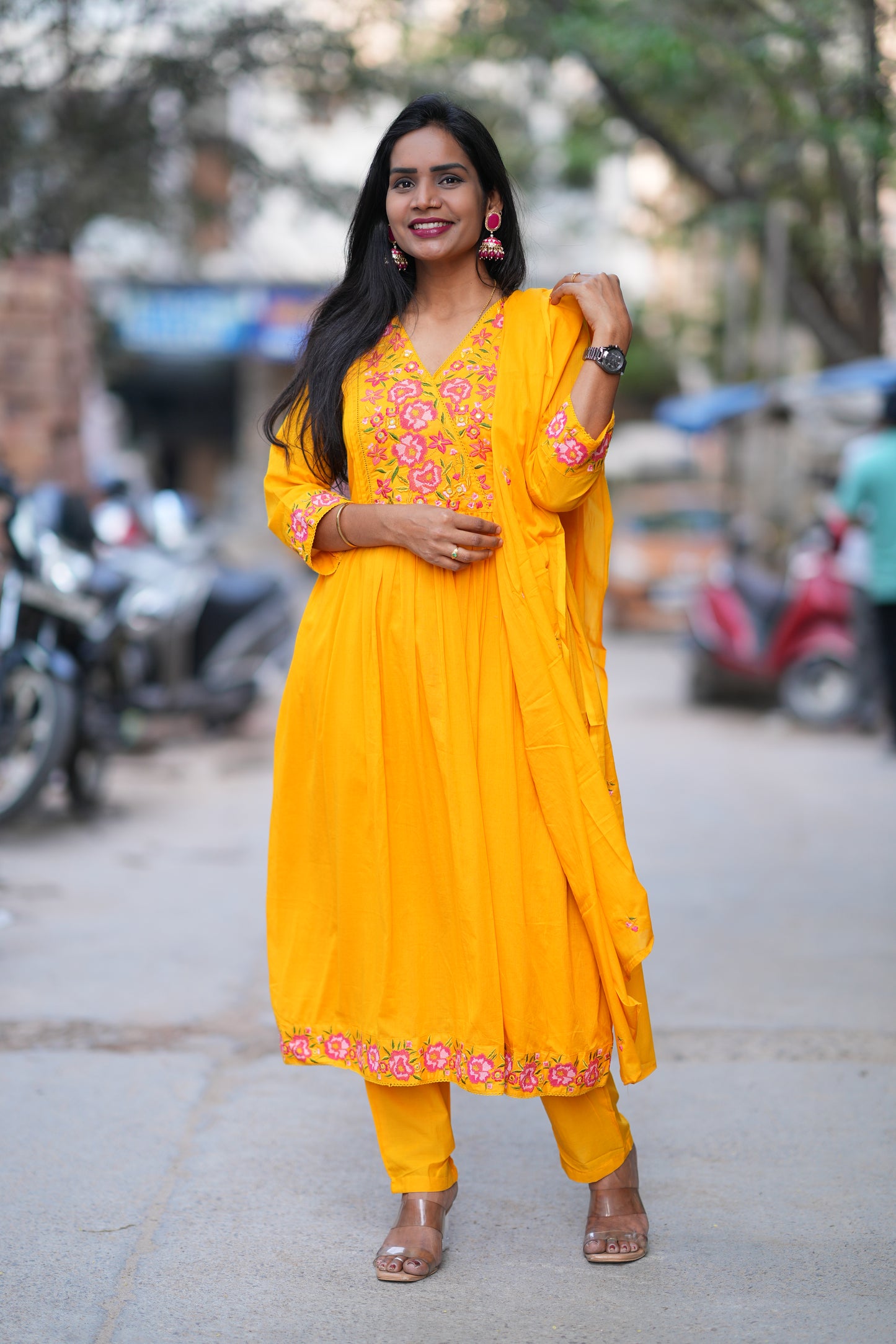 Yellow Color Mul Cotton 3 Piece With Embroidery Work and Complete Lining