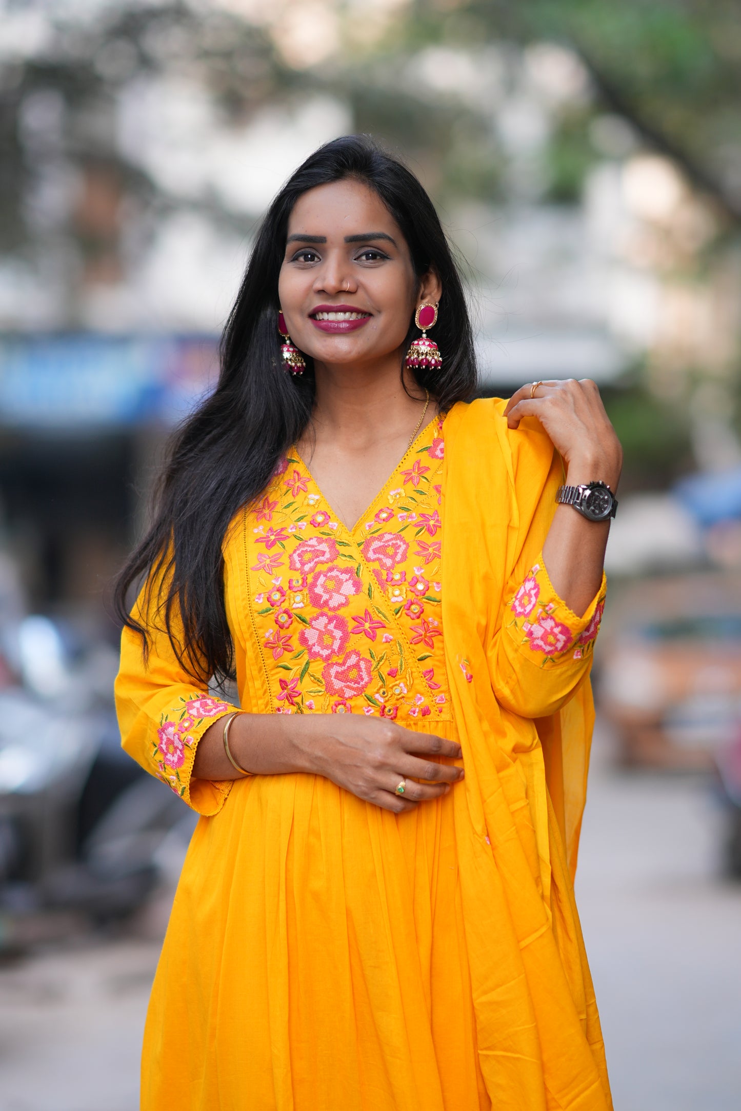 Yellow Color Mul Cotton 3 Piece With Embroidery Work and Complete Lining