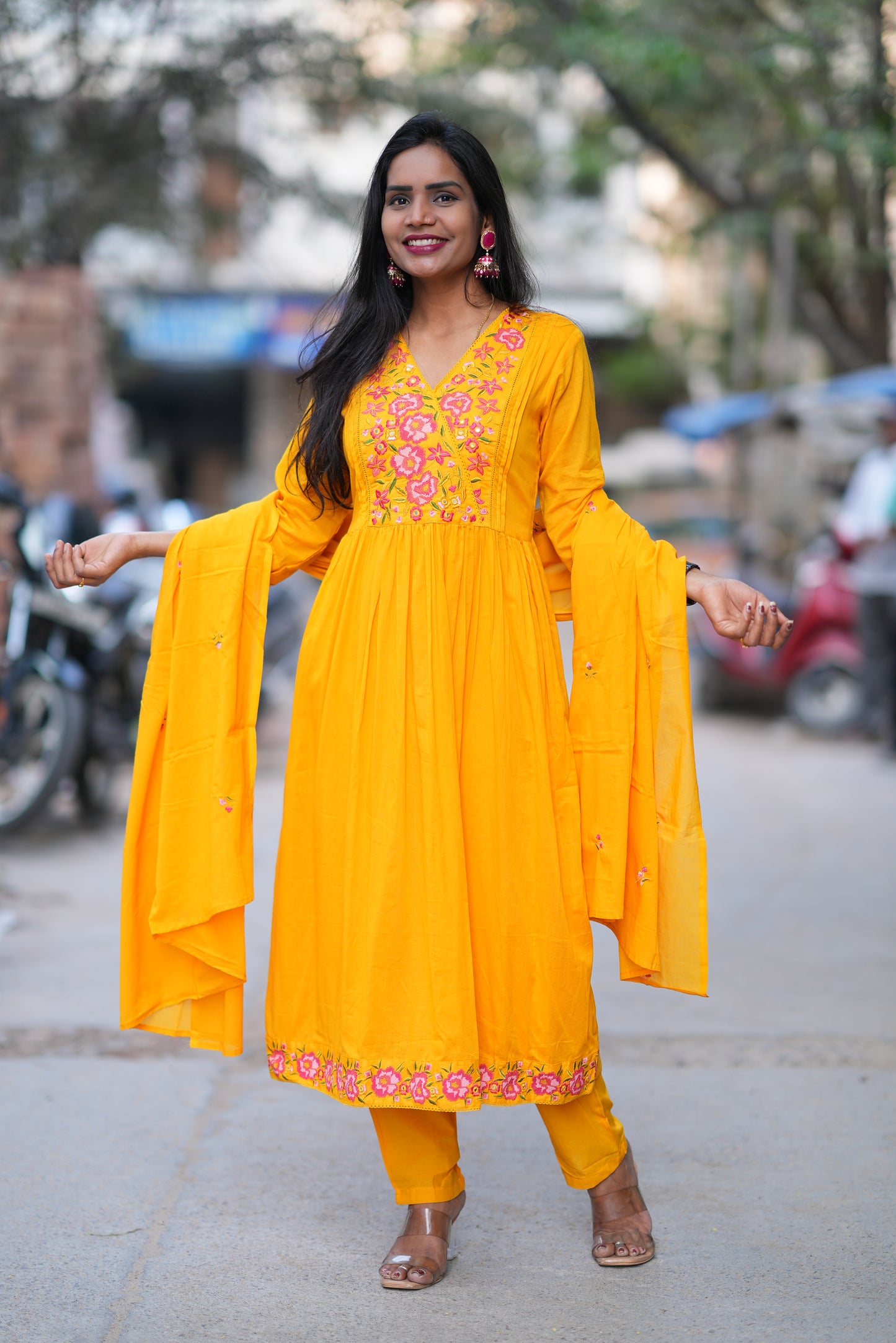 Yellow Color Mul Cotton 3 Piece With Embroidery Work and Complete Lining