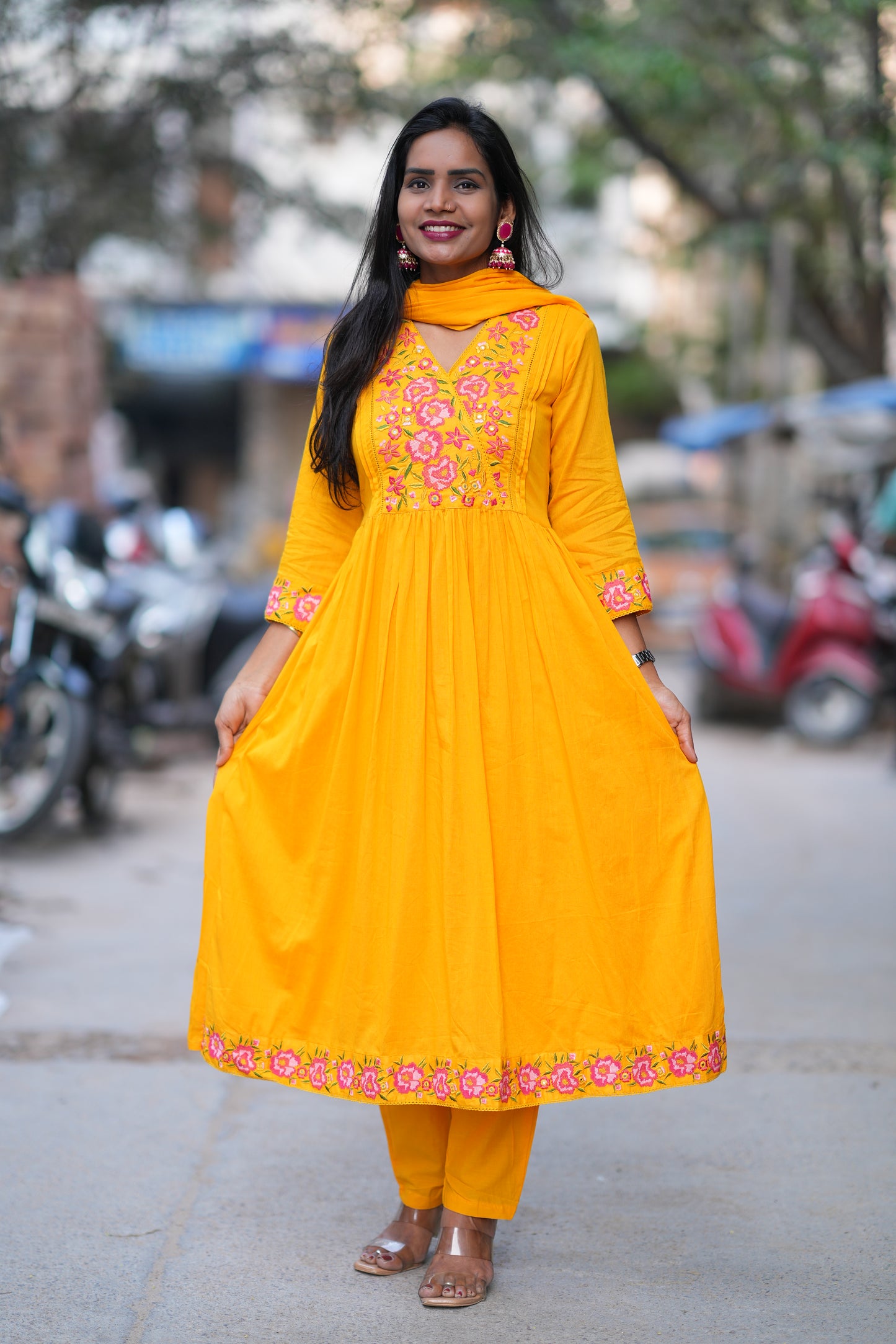 Yellow Color Mul Cotton 3 Piece With Embroidery Work and Complete Lining